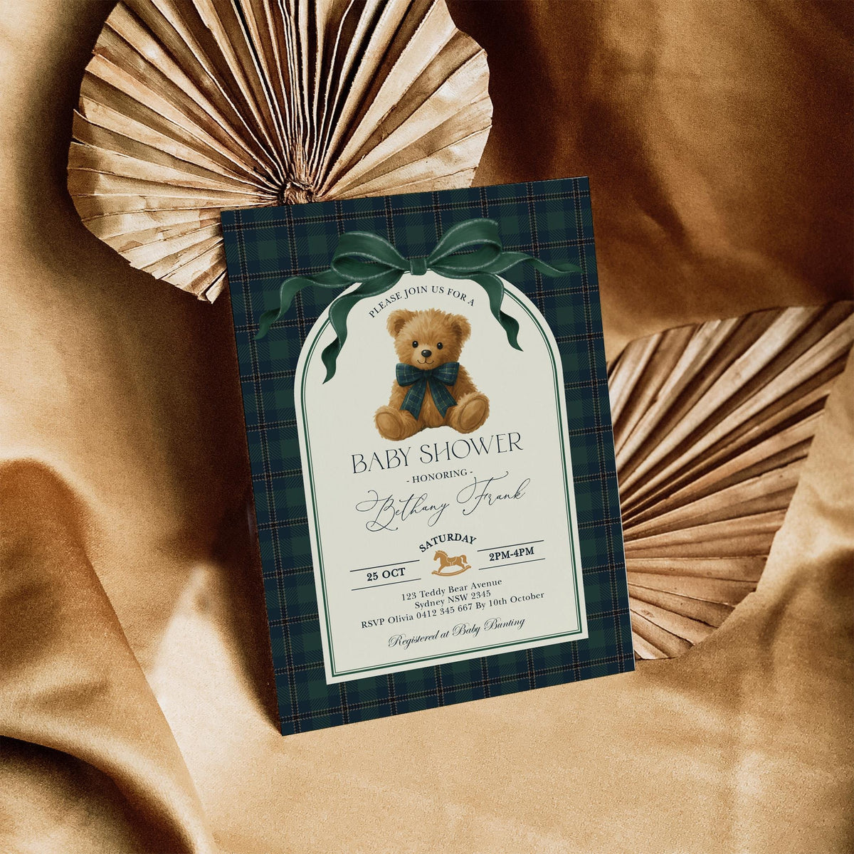 Navy Teddy Bear Baby Shower Invitation | Editable Corjl Template