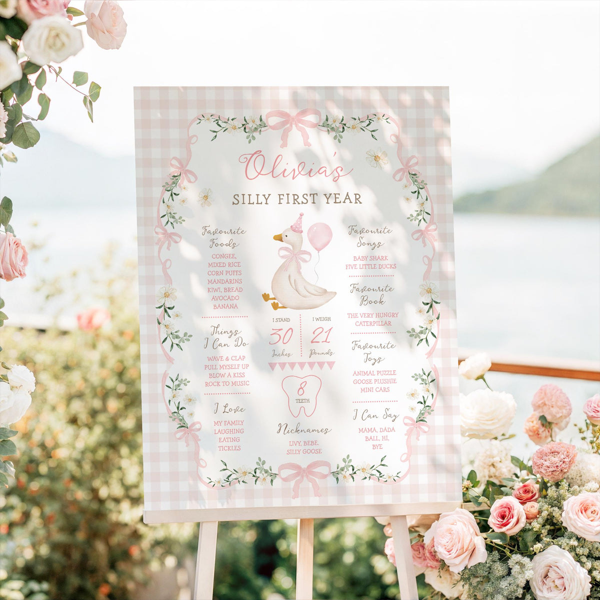 Pink Silly Goose My First Year Milestone Sign | Editable Corjl Template 16x20