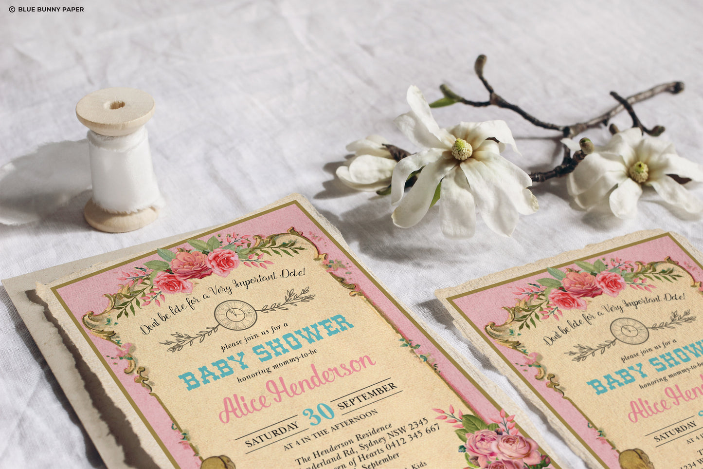 Alice Wonderland Pink Baby Shower Invitation