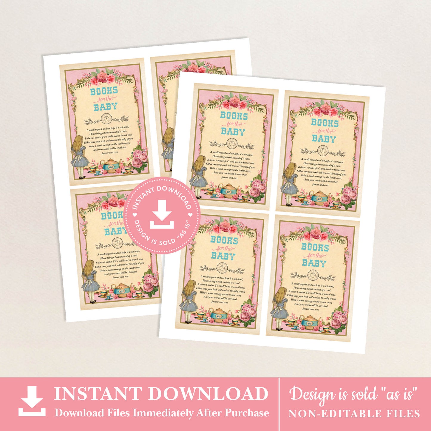 Alice in Wonderland Pink Books for Baby Card