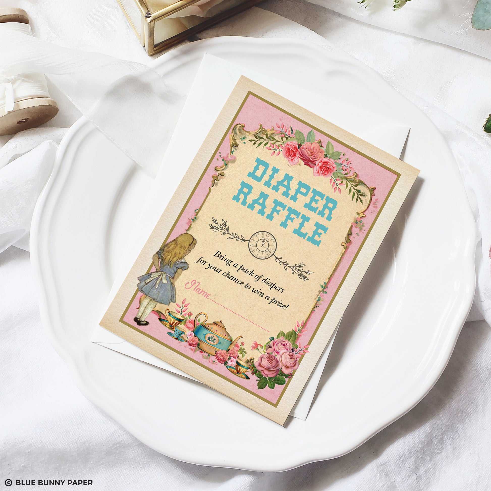 Alice in Wonderland Pink Diaper Raffle