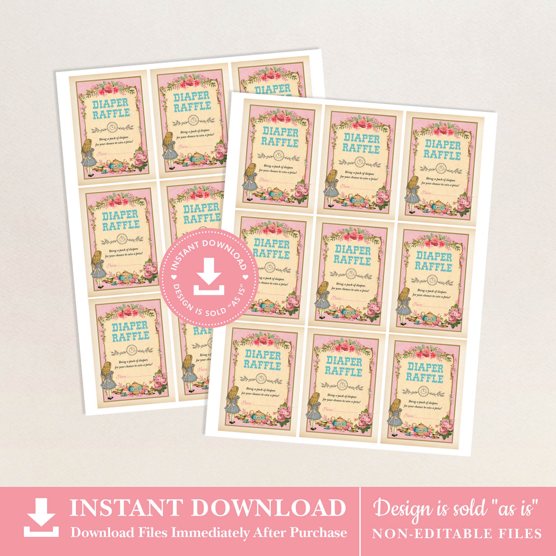 Alice in Wonderland Pink Diaper Raffle