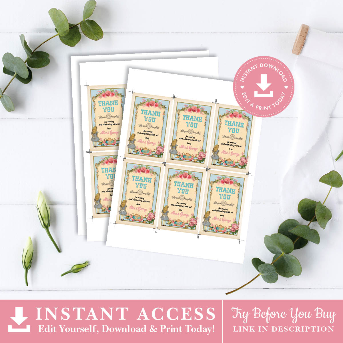 Alice in Wonderland Blue Favor Tags