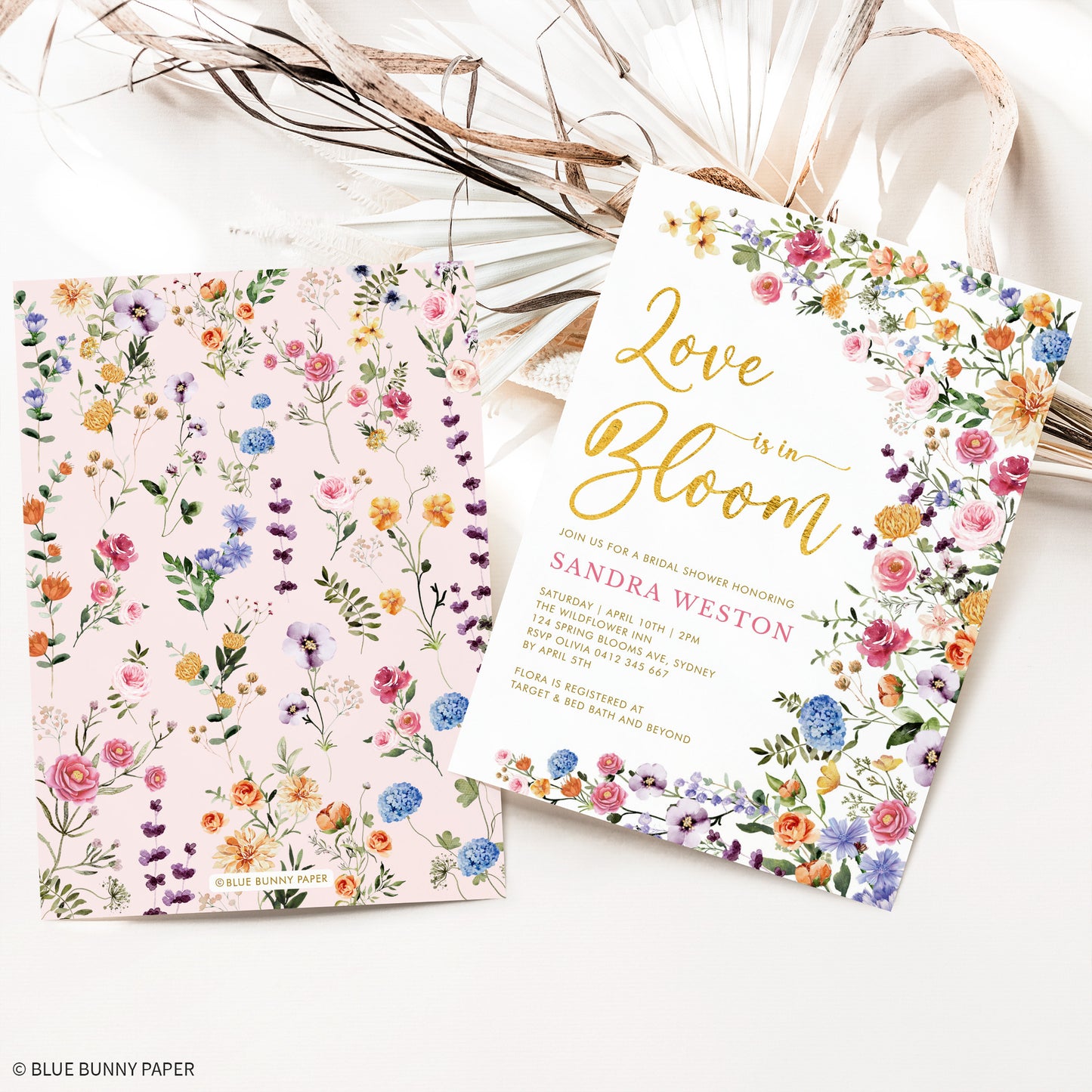 Wildflower Bridal Shower Invitation with backside