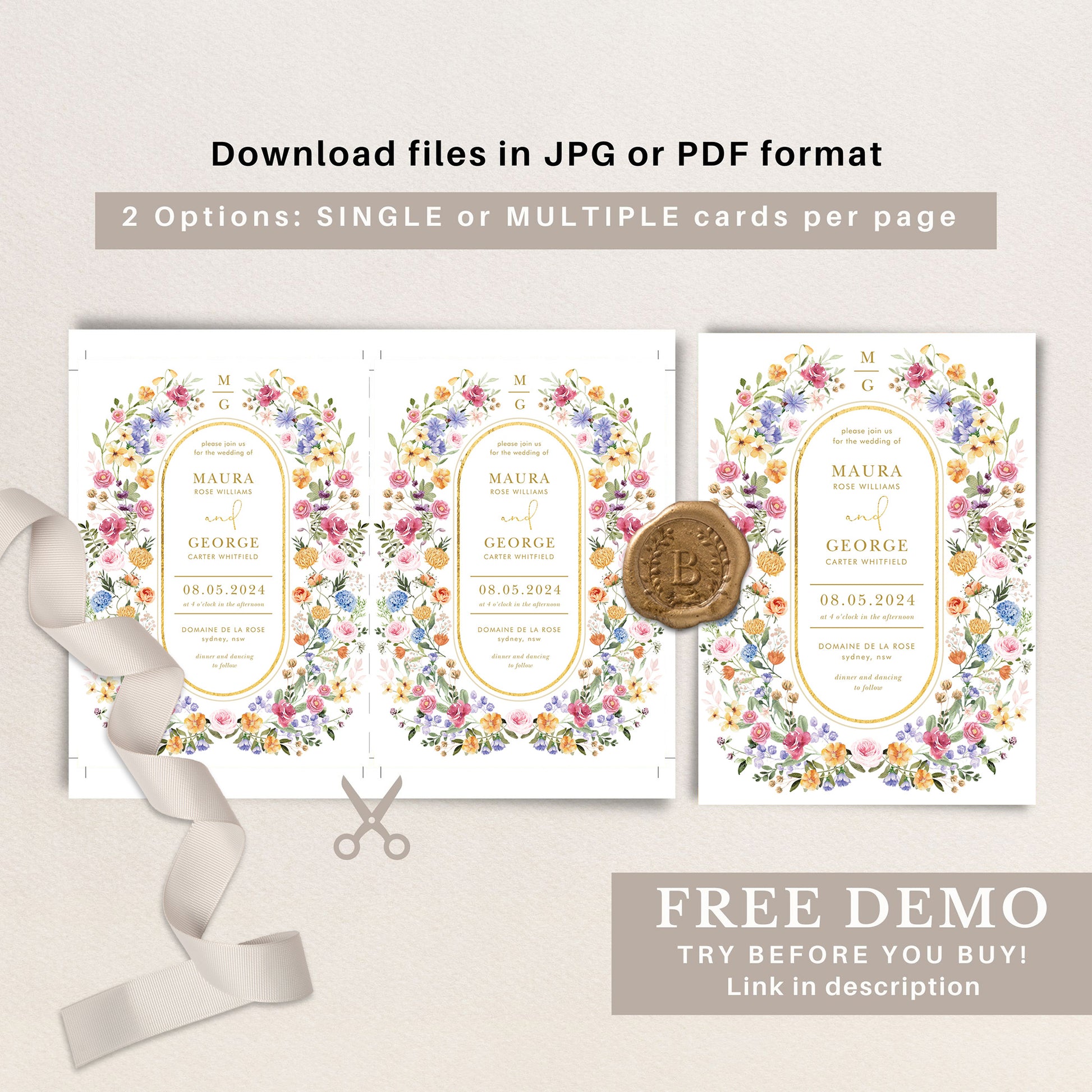 Printable Wildflower Wedding Invitation