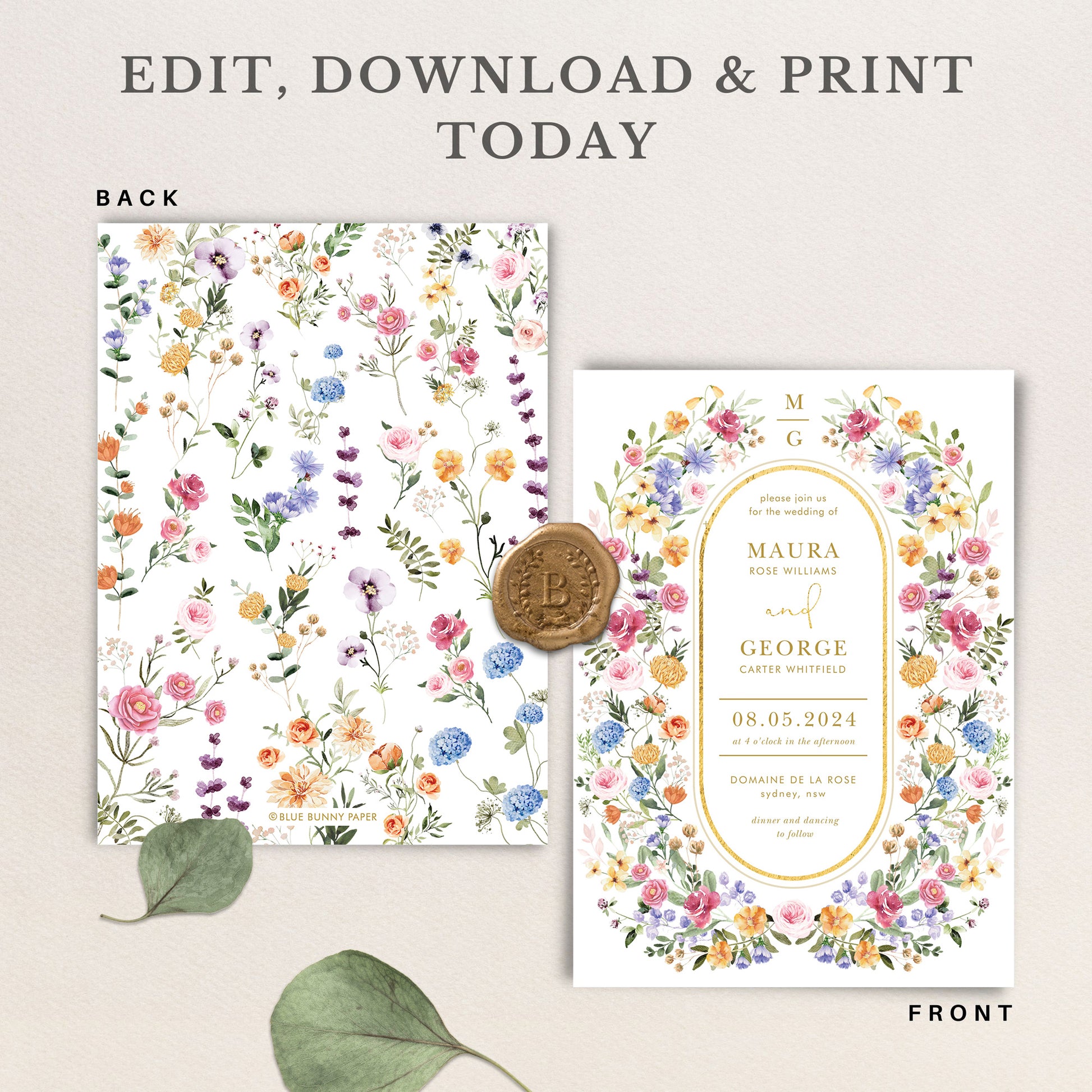 Boho Wildflower Wedding Invitation Template
