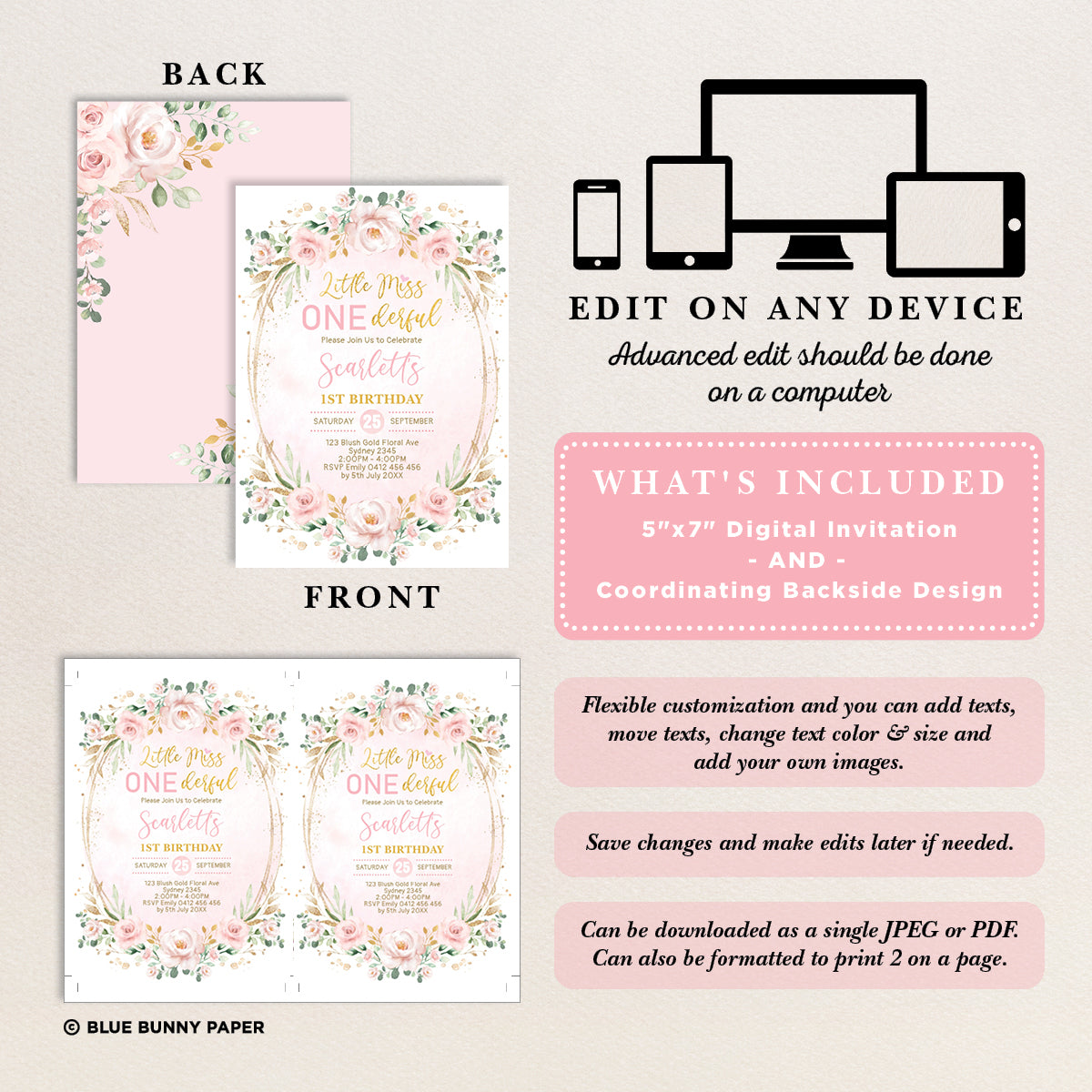 Miss ONEderful Birthday Invitation