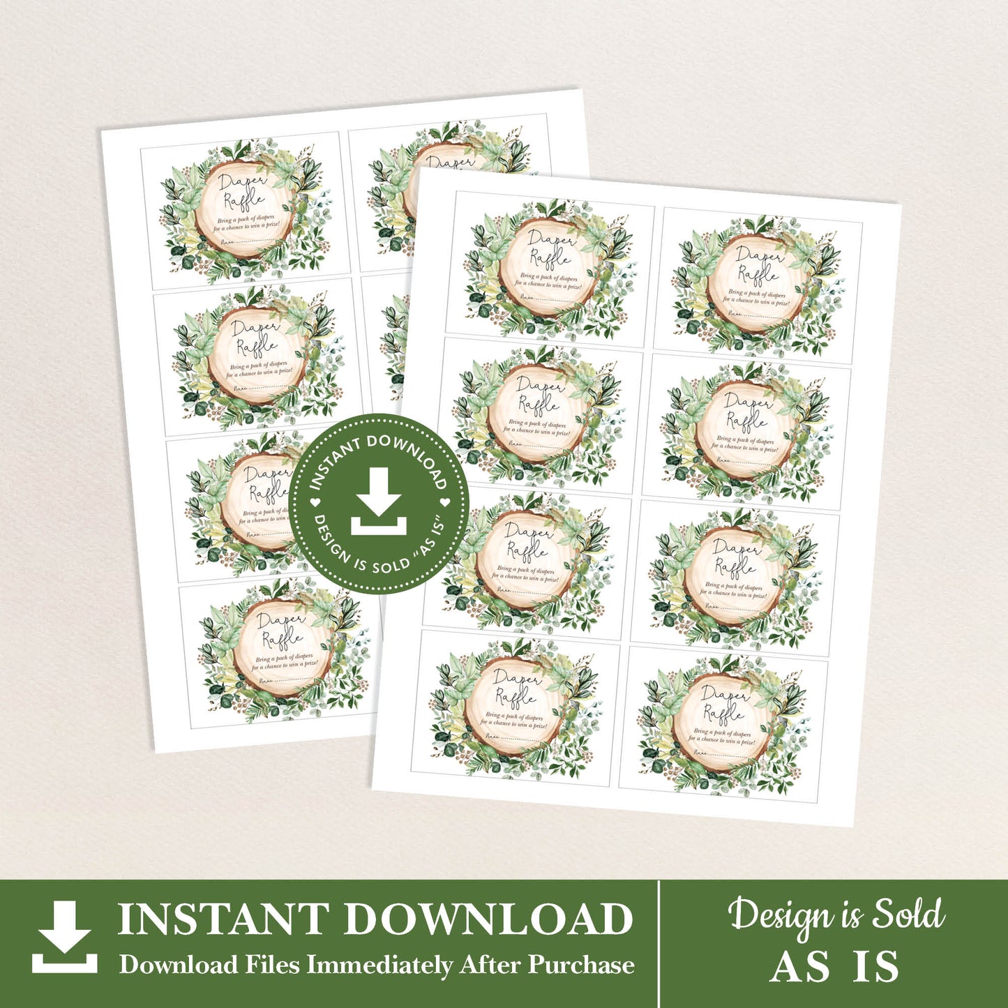 Rustic Greenery Diaper Raffle Cards