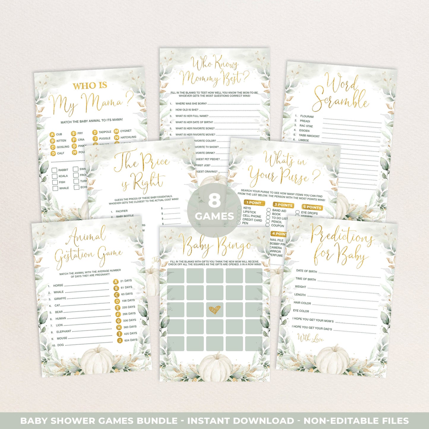 Pumpkin Baby Shower Games Bundle