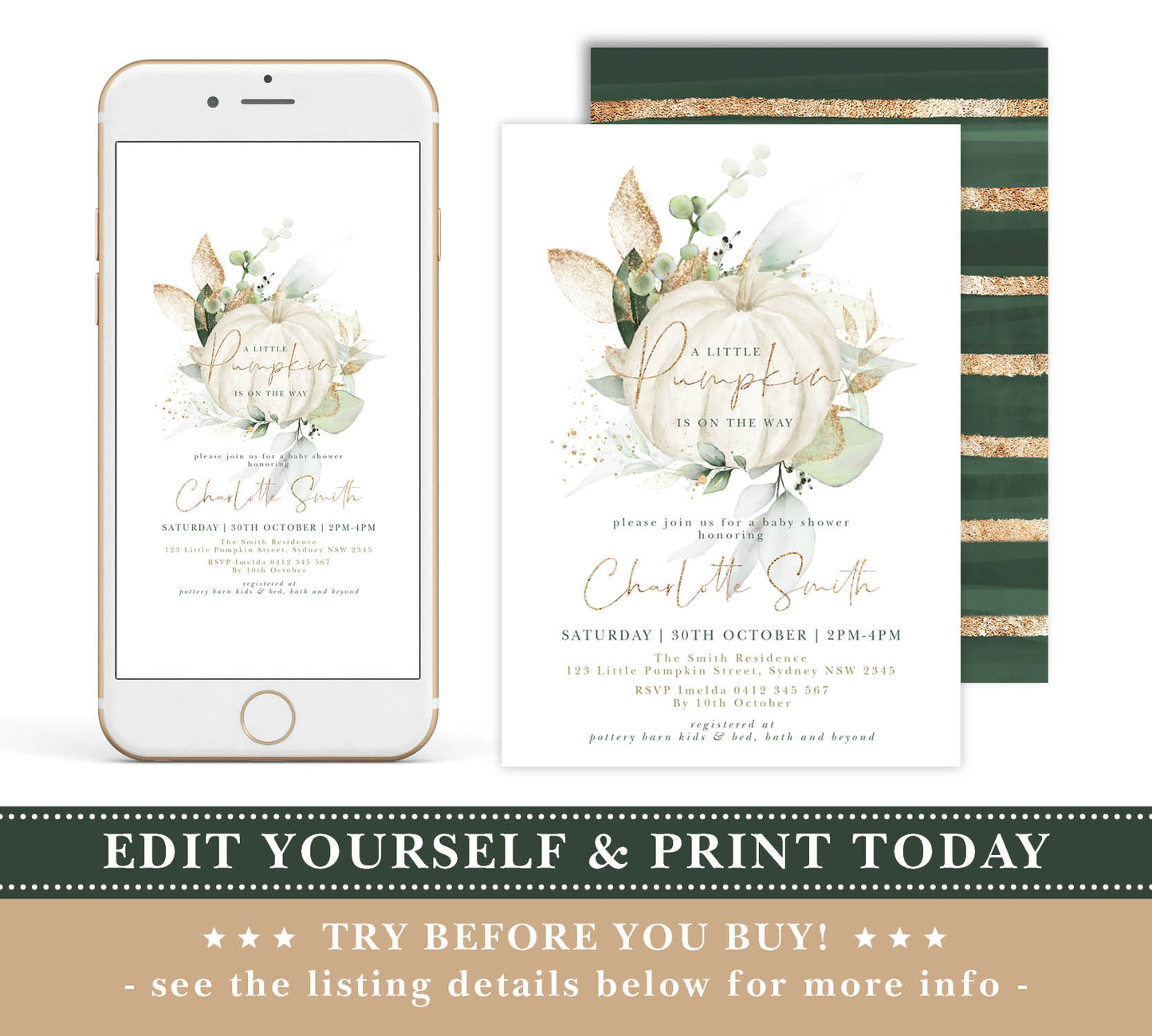 Digital Pumpkin Baby Shower Invitations