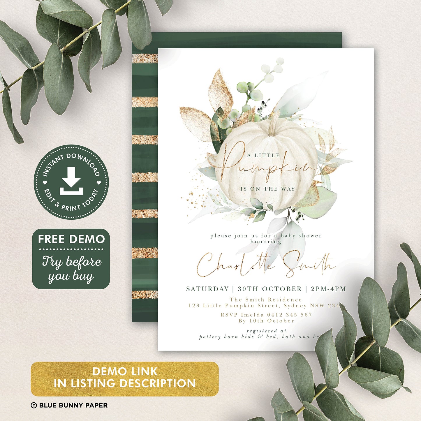 Digital Pumpkin Baby Shower Invitations