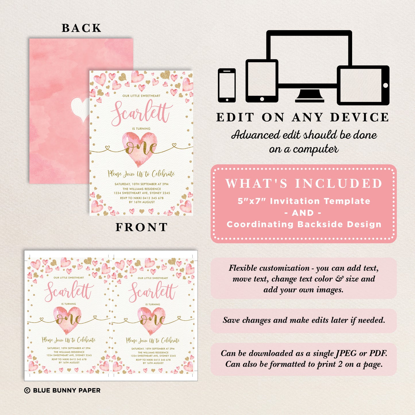 Valentine's 1st Birthday Invitation