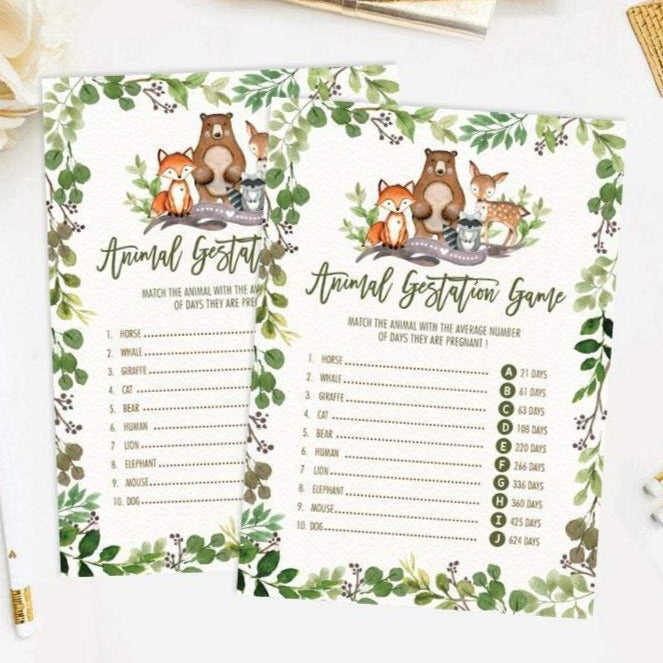 Animal Gestation Baby Shower Game