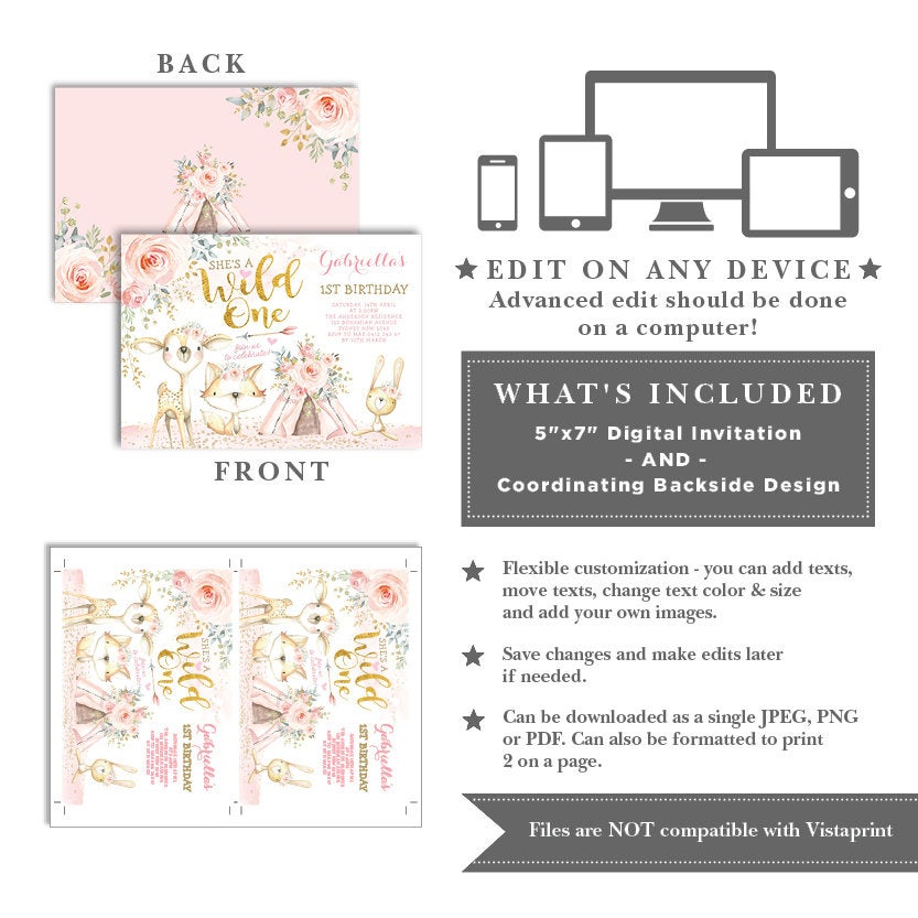 Woodland Wild One Birthday Invitation