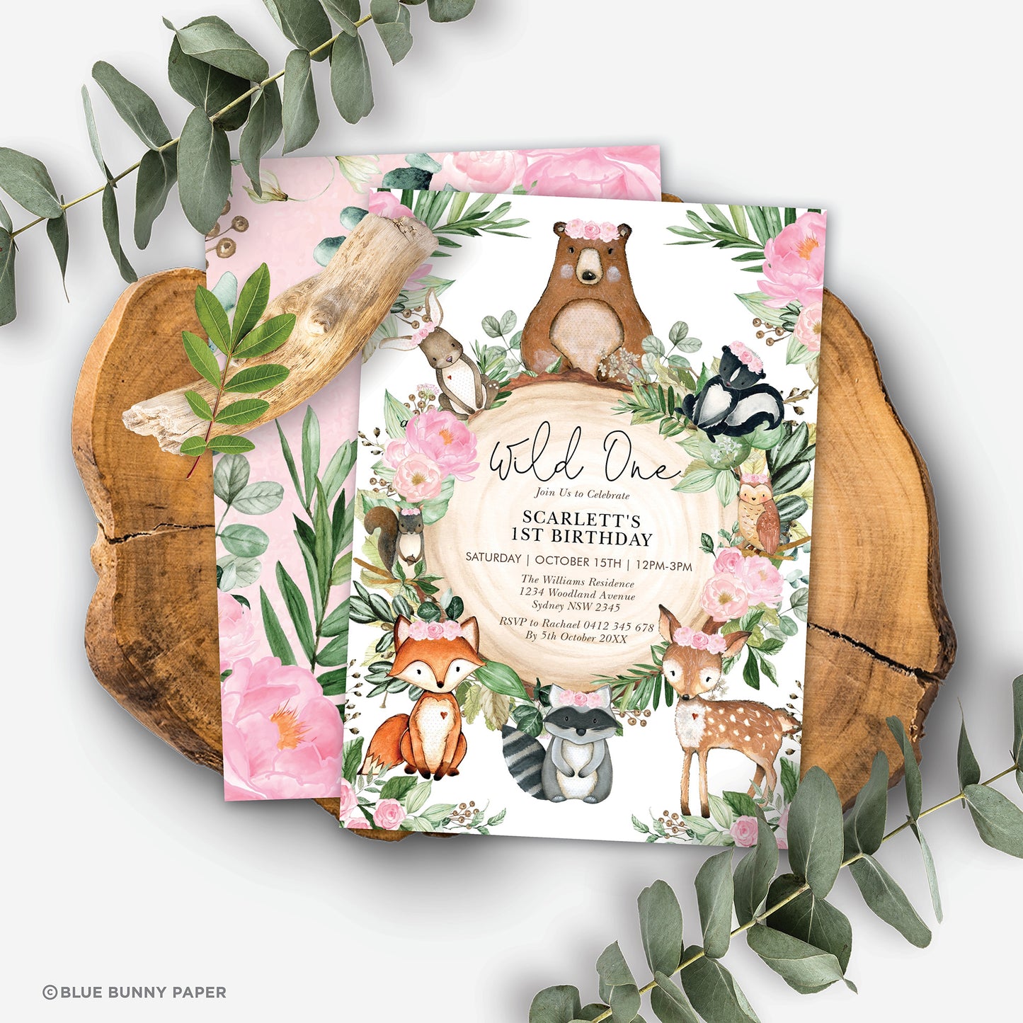 Woodland Wild One Birthday Invite