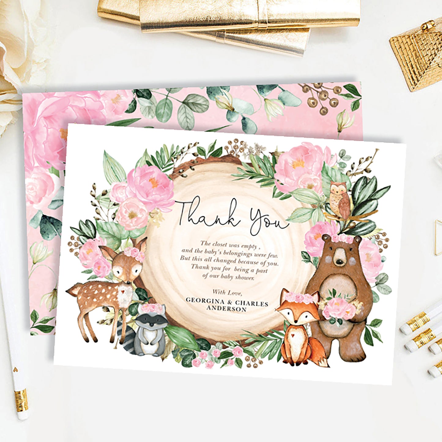 Woodland Baby Shower Thank You Card