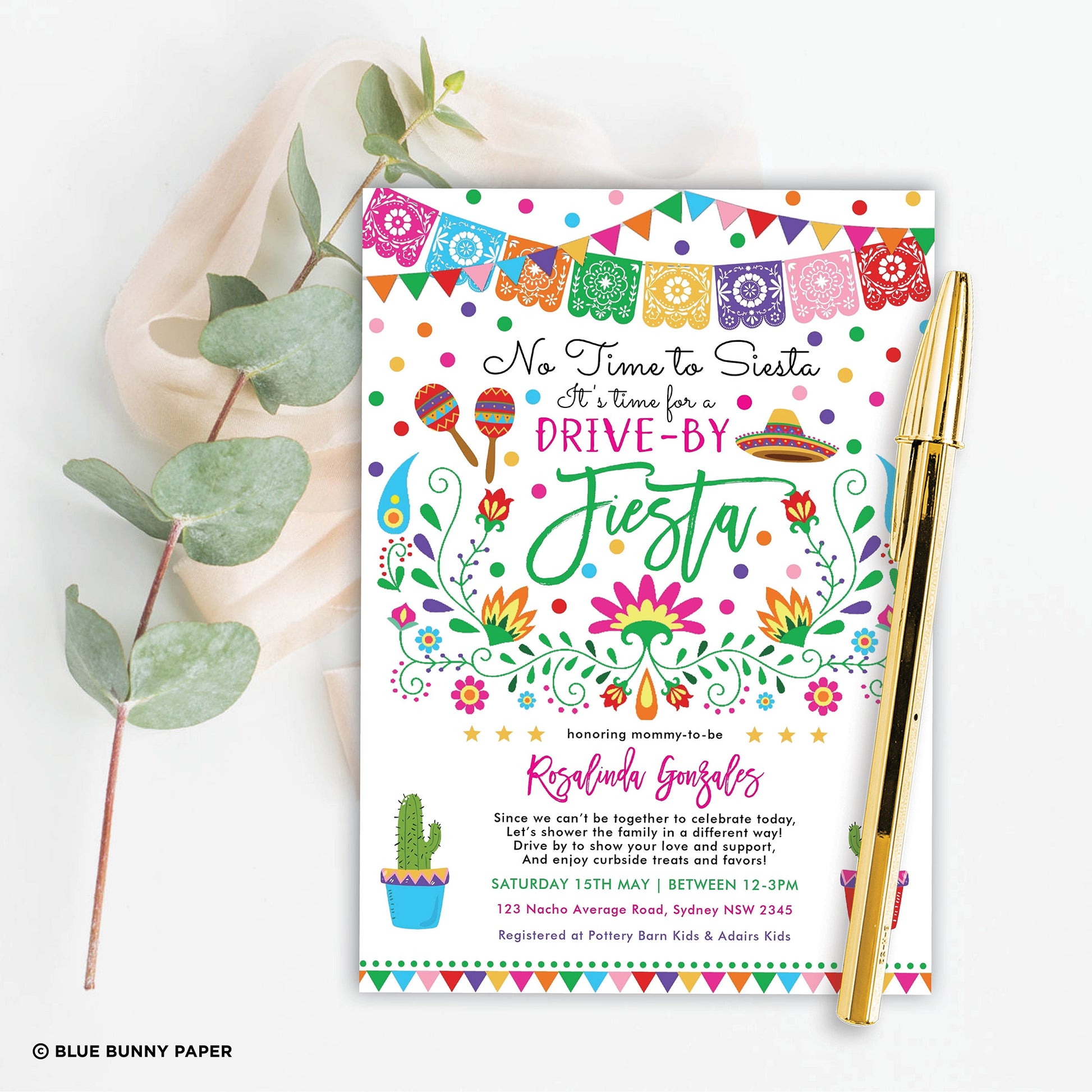 Mexican Fiesta Drive by Baby Shower Invitation