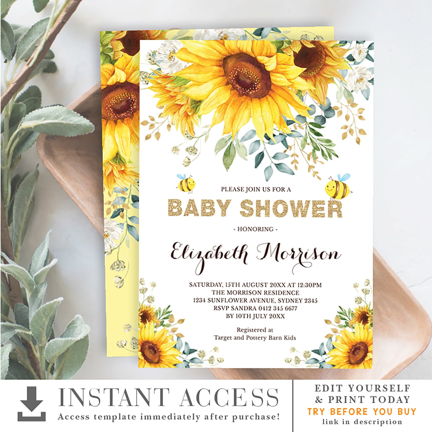 Bee Baby Shower Invitation