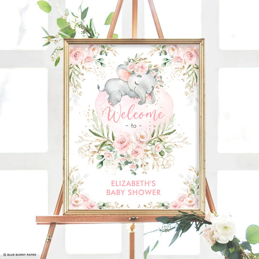 Girl Elephant Baby Shower Welcome Sign