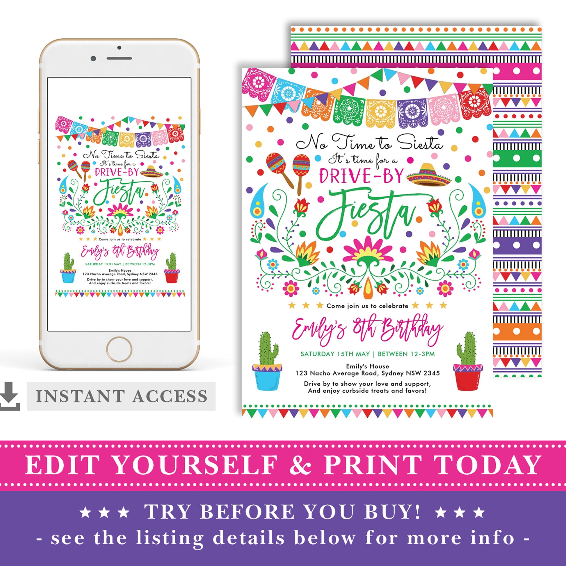 Mexican Fiesta Drive by Birthday Party Invite