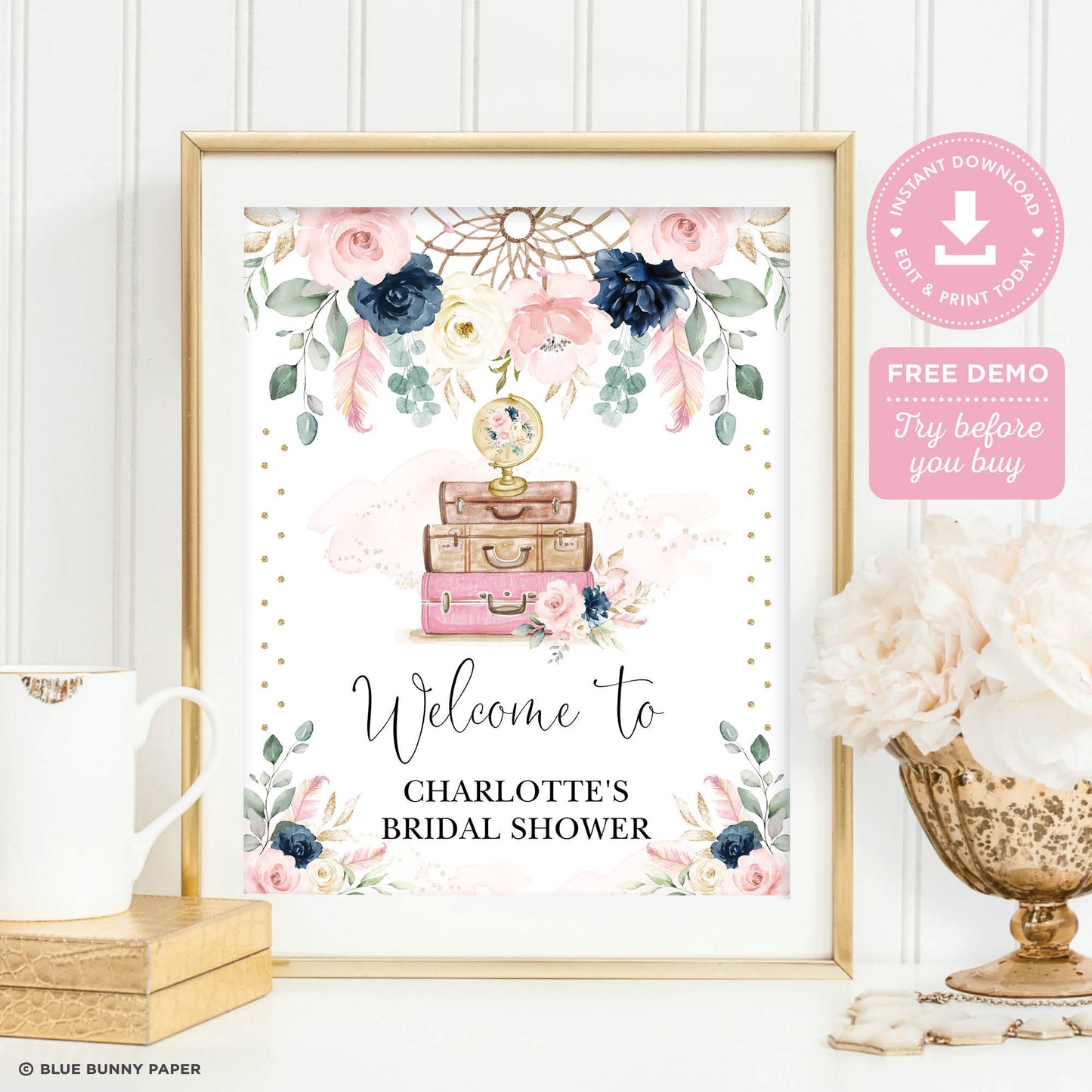 Boho Travel Bridal Shower Welcome Sign