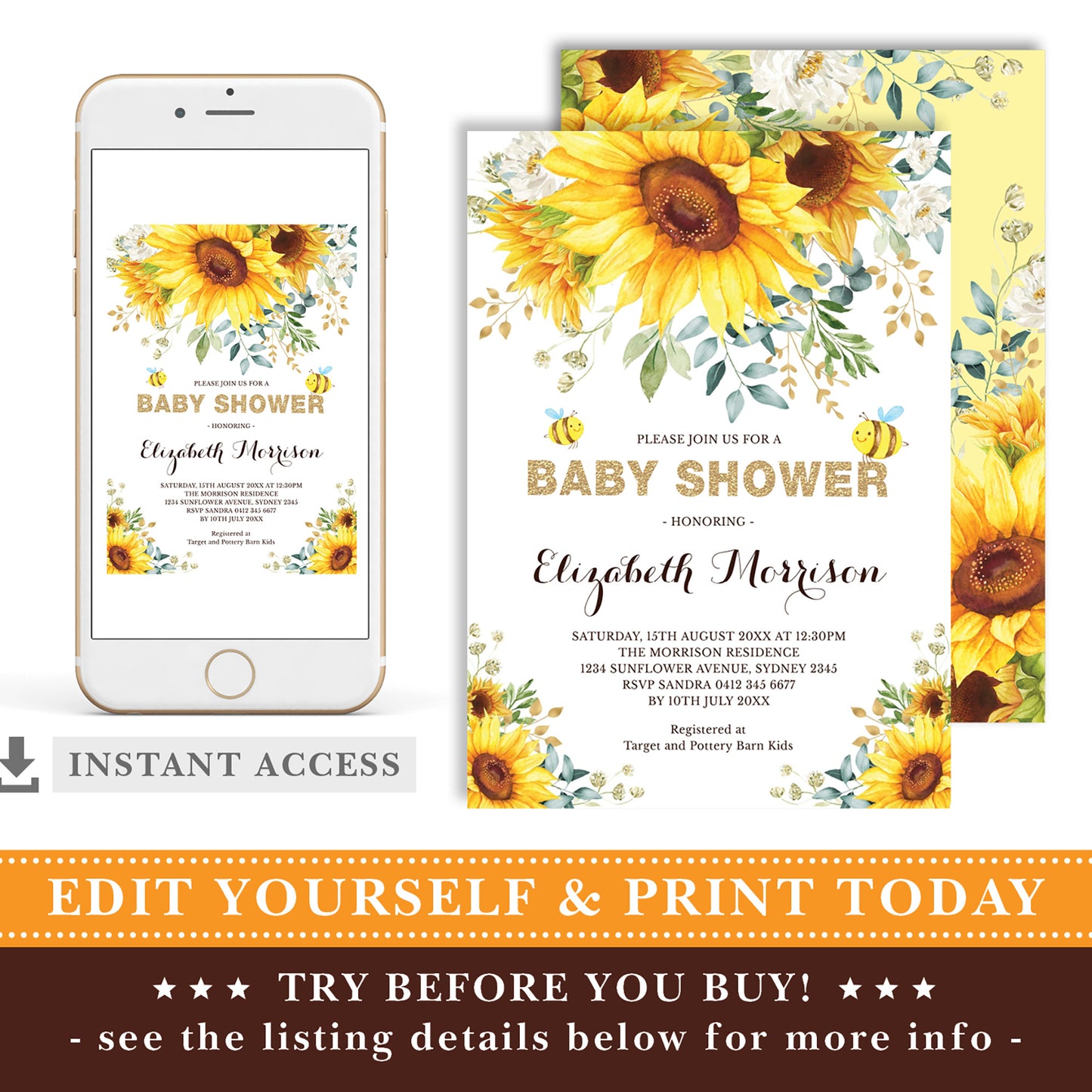 Bee Baby Shower Invitation