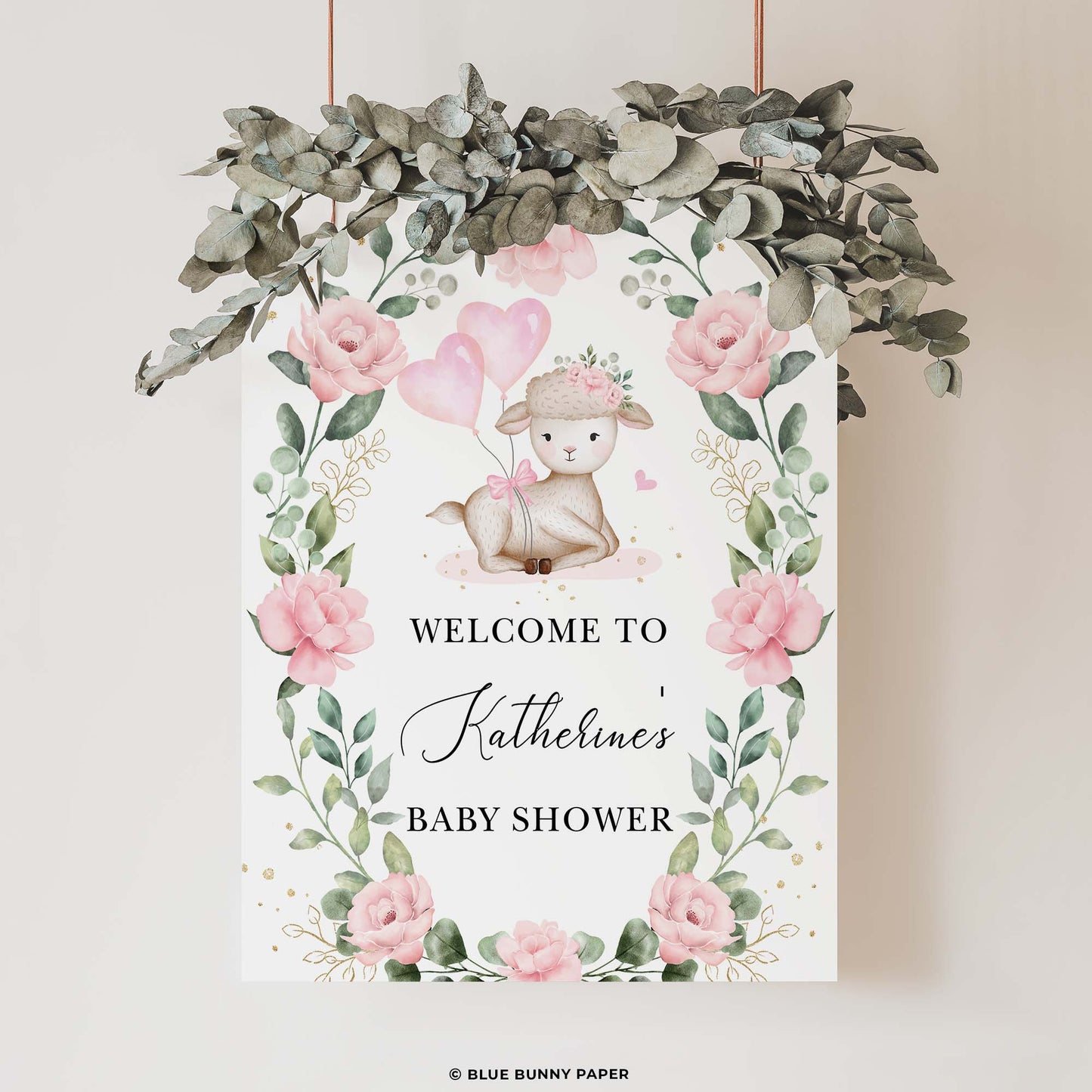 Pink Lamb Party Welcome Sign