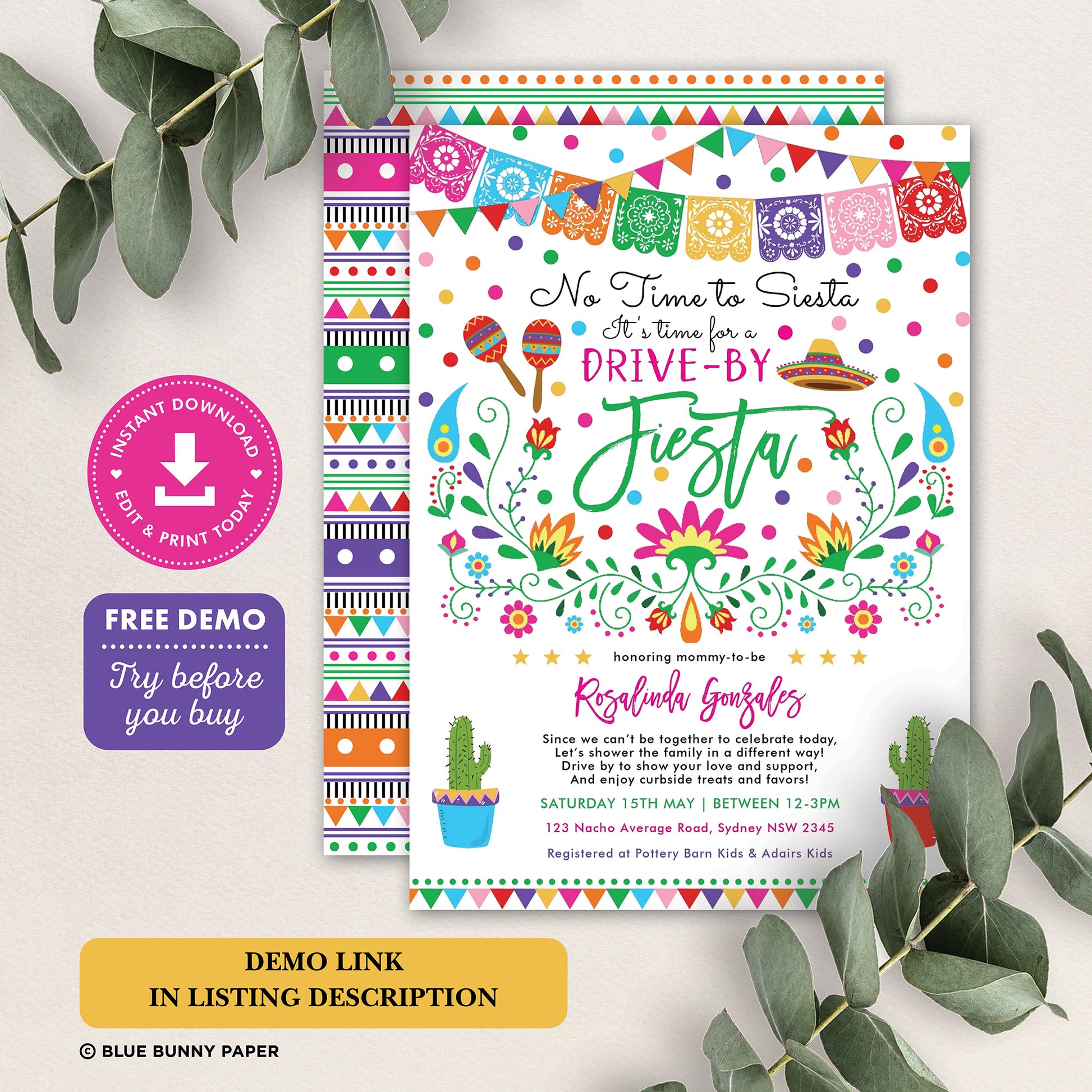 Mexican Fiesta Drive by Baby Shower Invitation