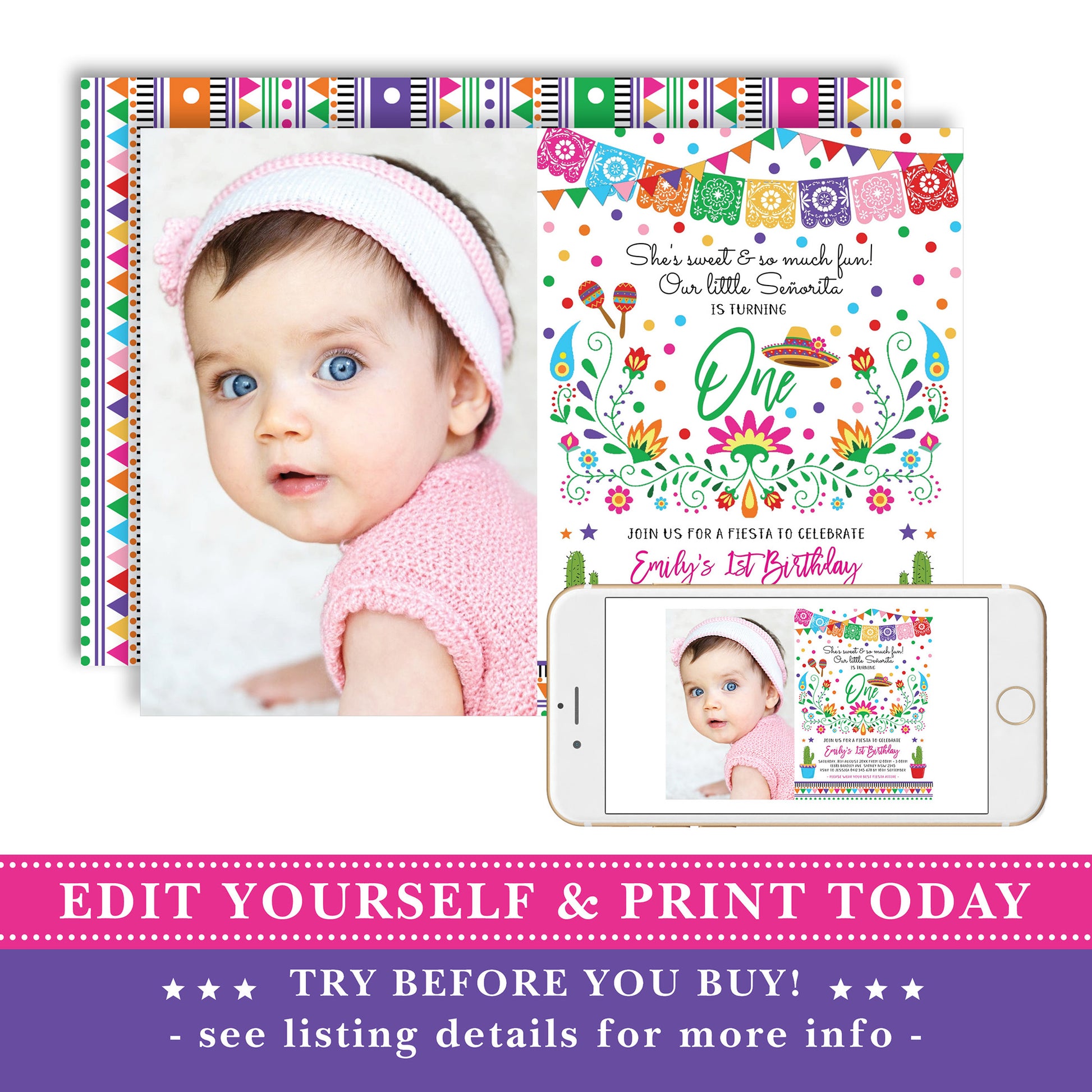 Mexican Fiesta Photo Birthday Party Invitation