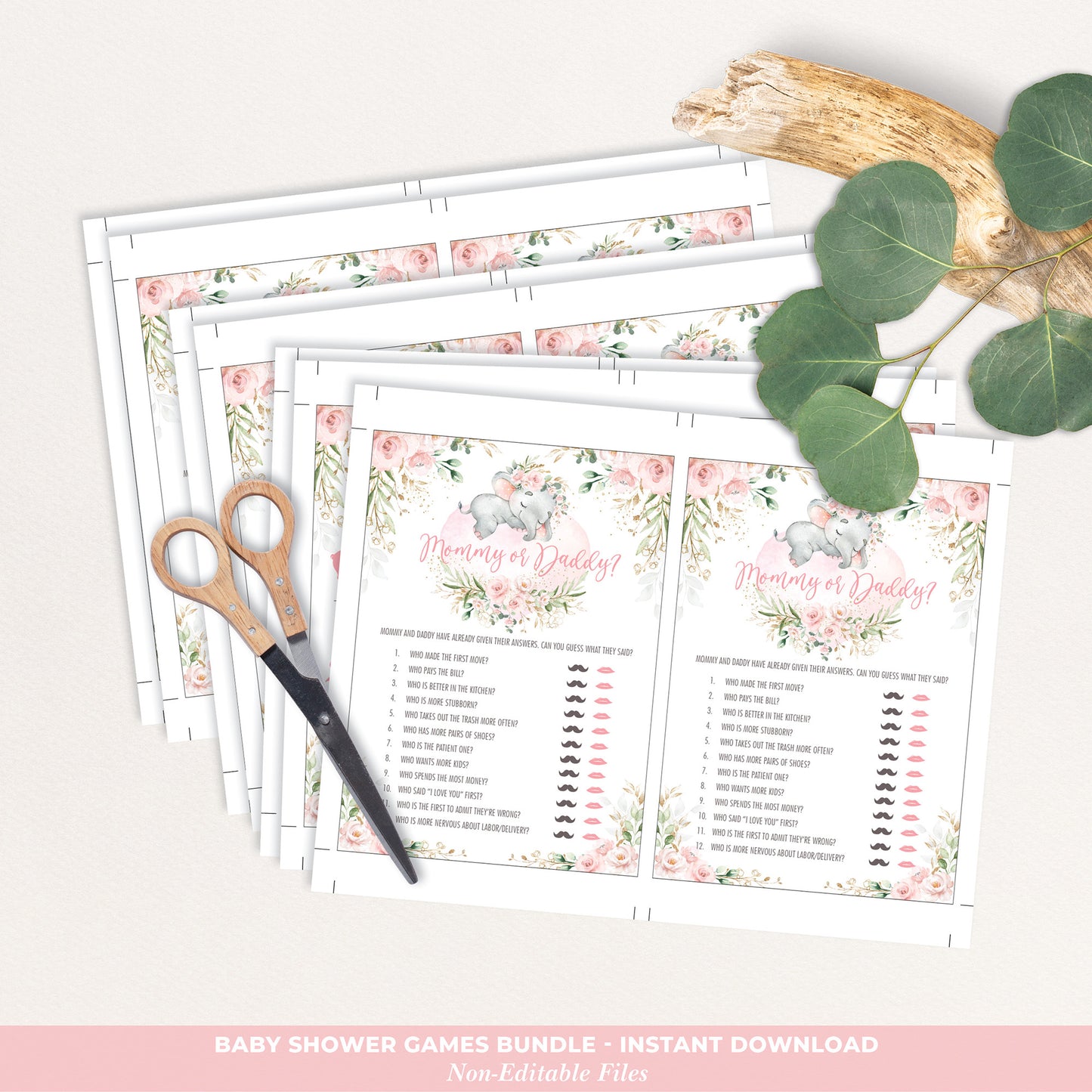 Girl Elephant Baby Shower Games Package