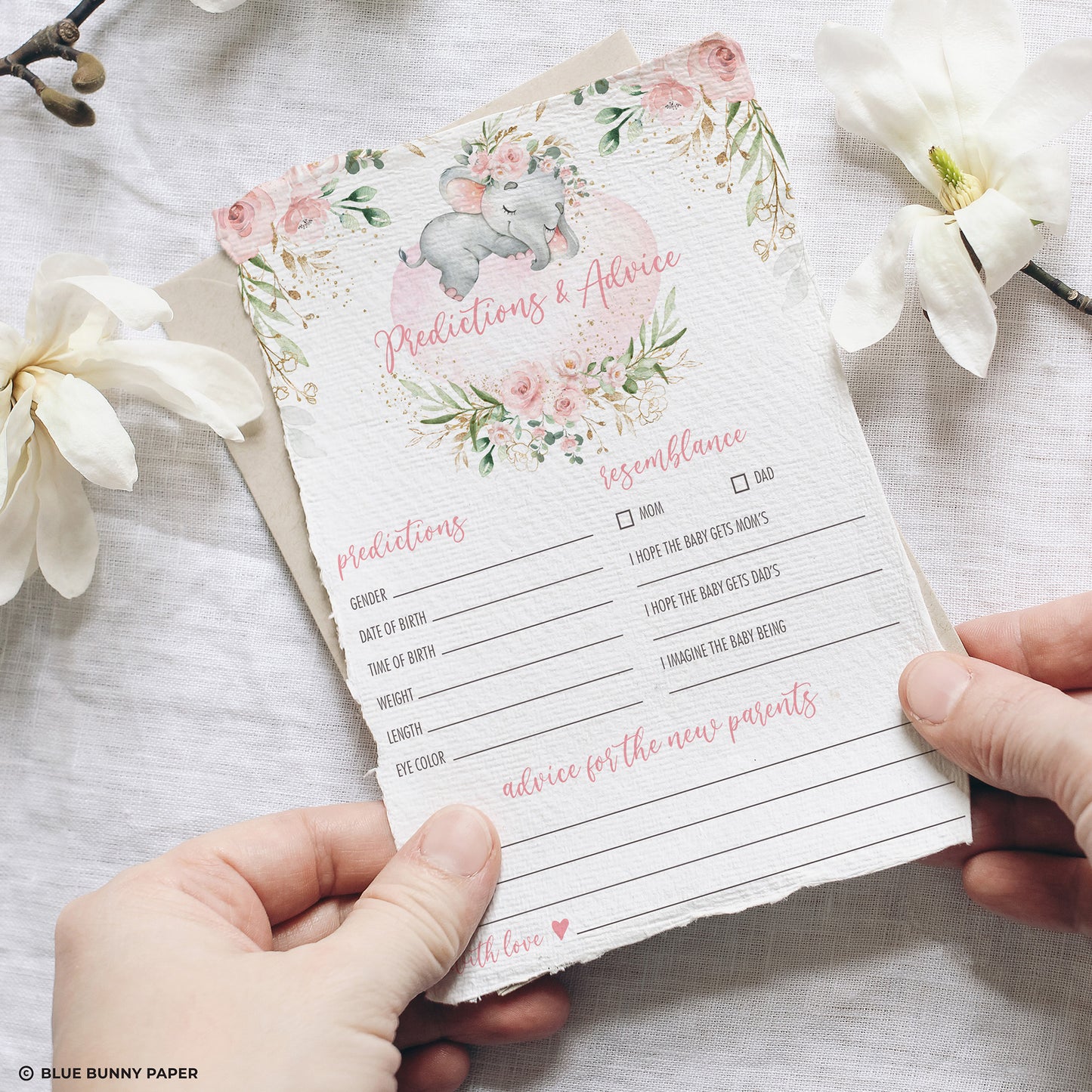 Girl Elephant Predictions & Advice Baby Shower Game