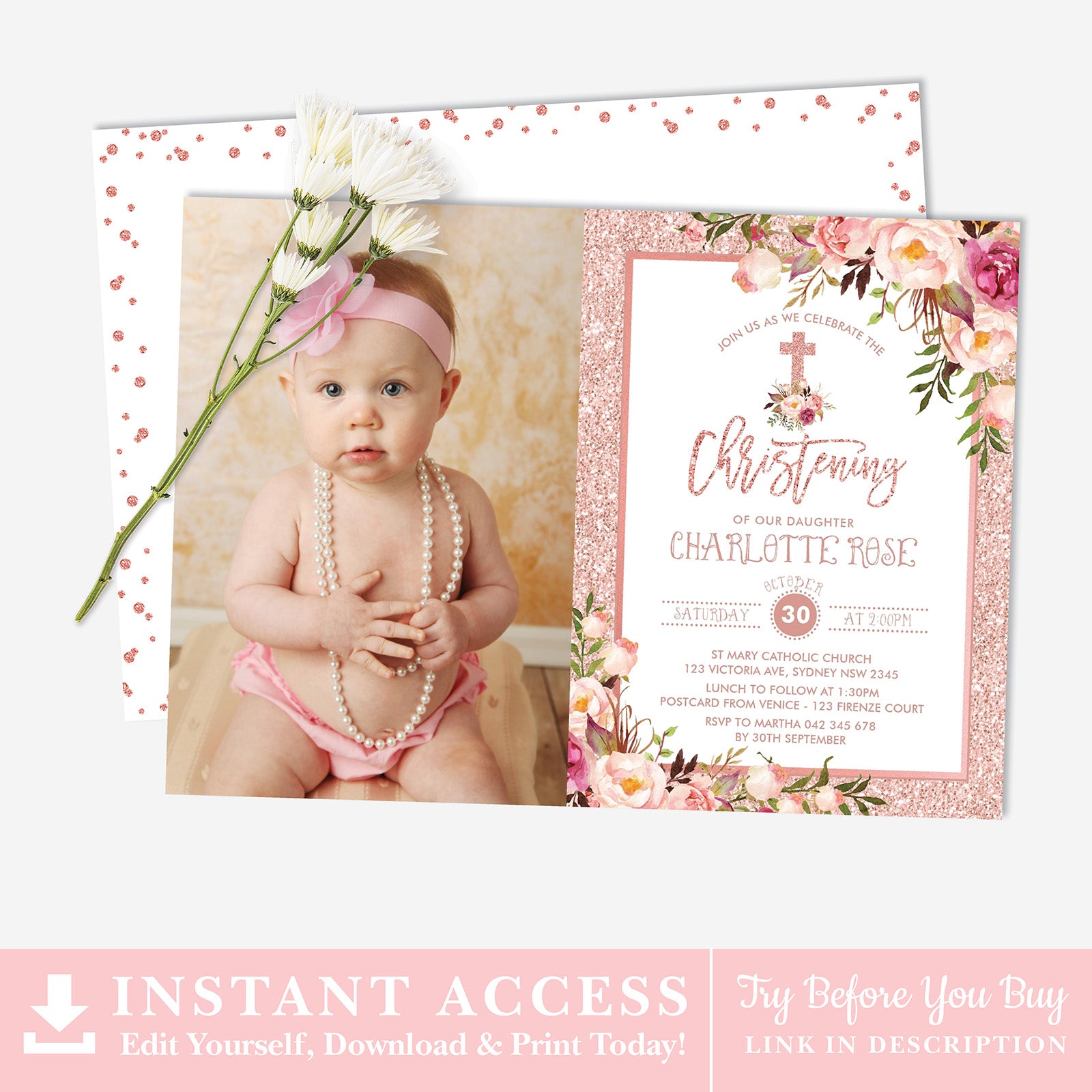 baptism christening photo invitation