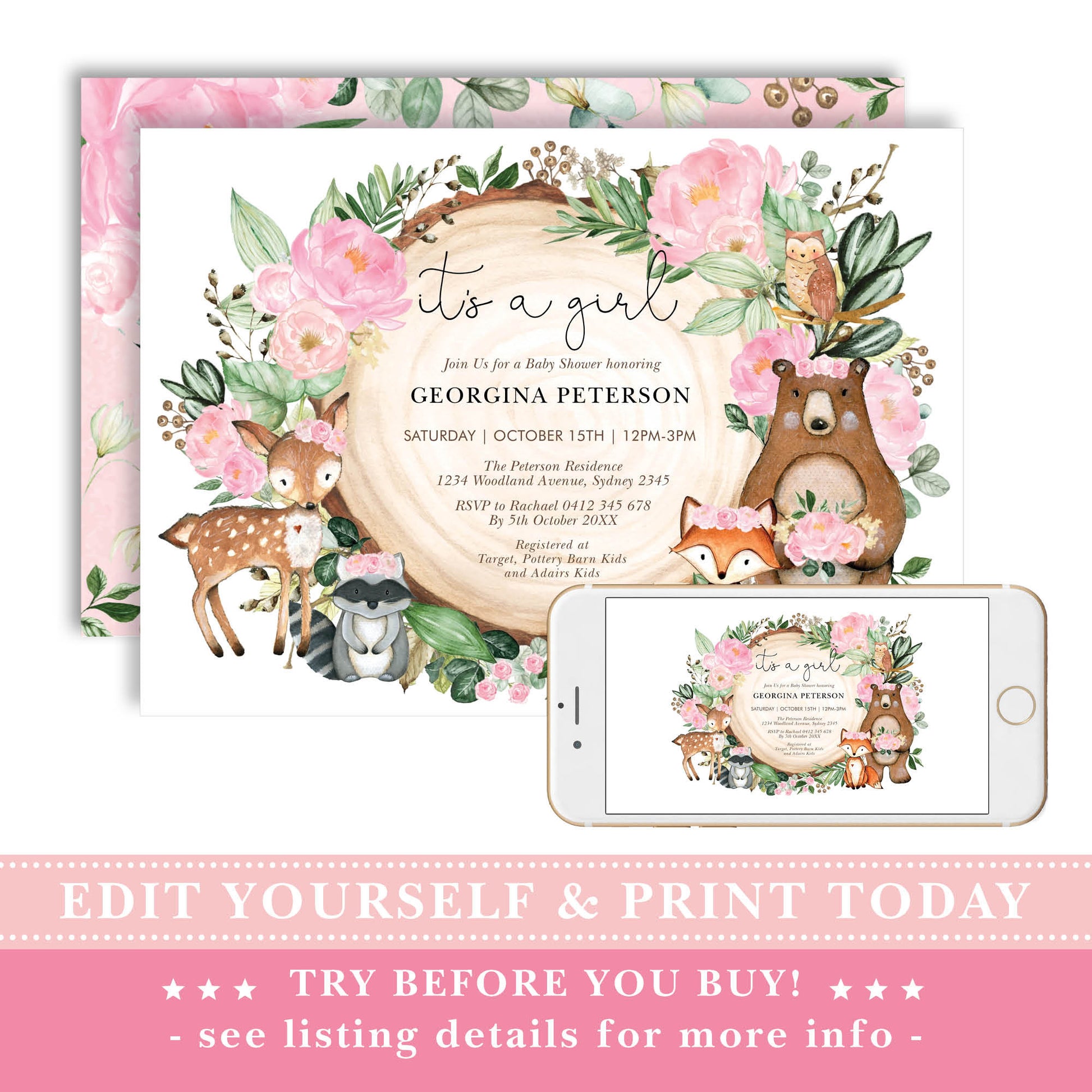 Woodland Themed Baby Shower Invite