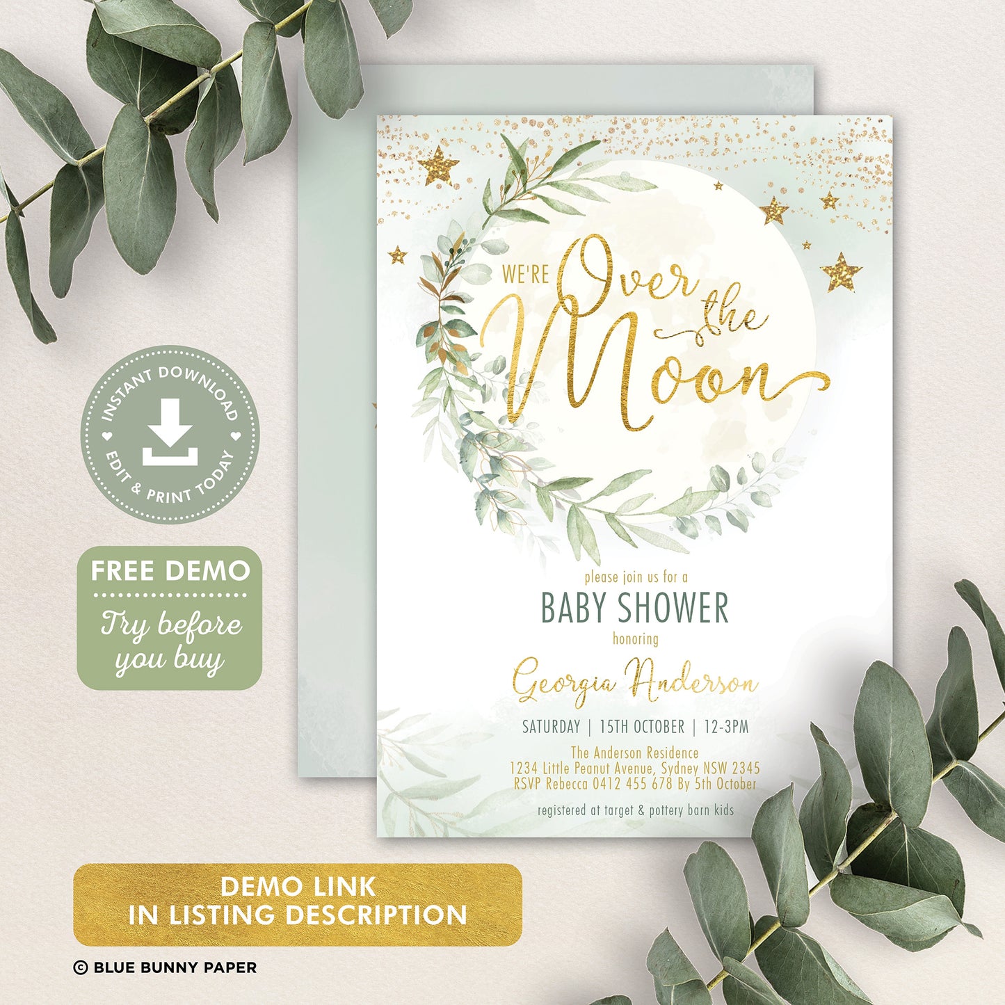 Over the Moon Baby Shower Invite