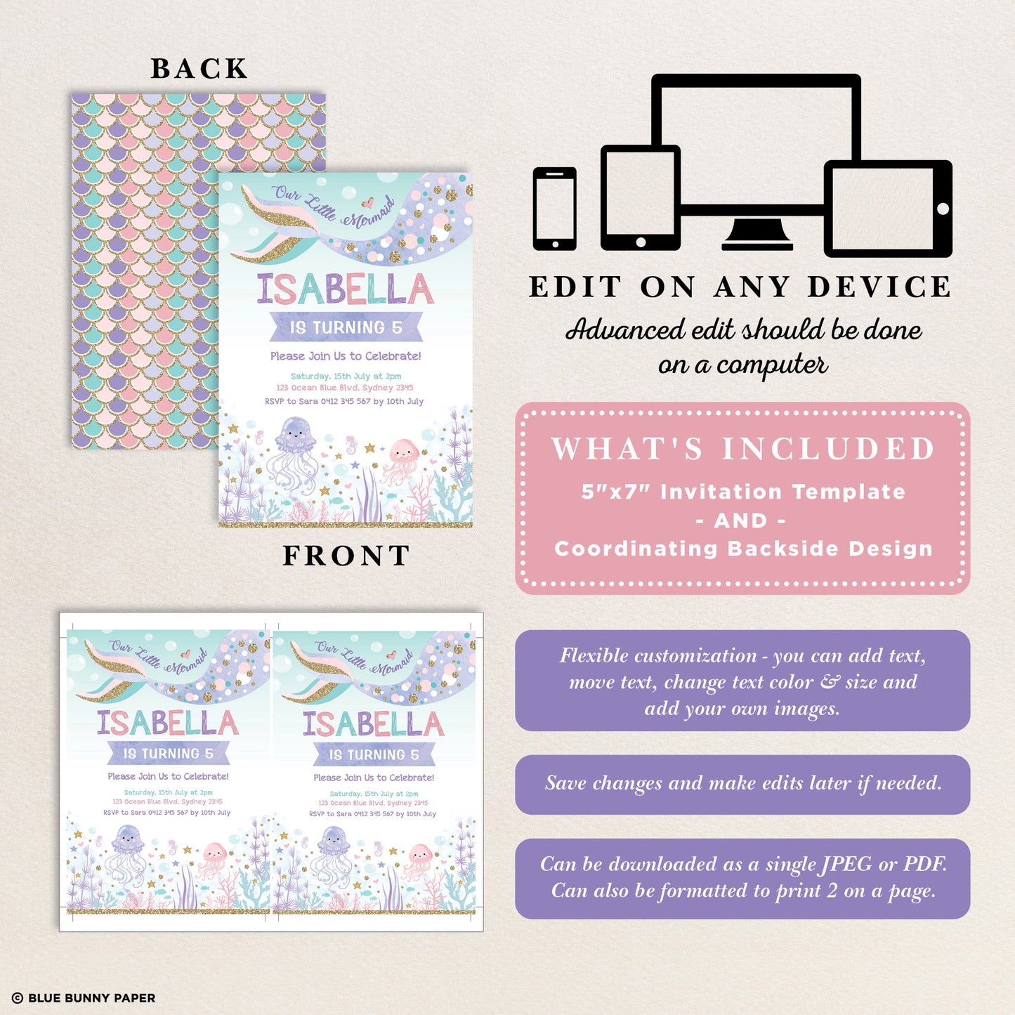 Printable Mermaid Birthday Invitations