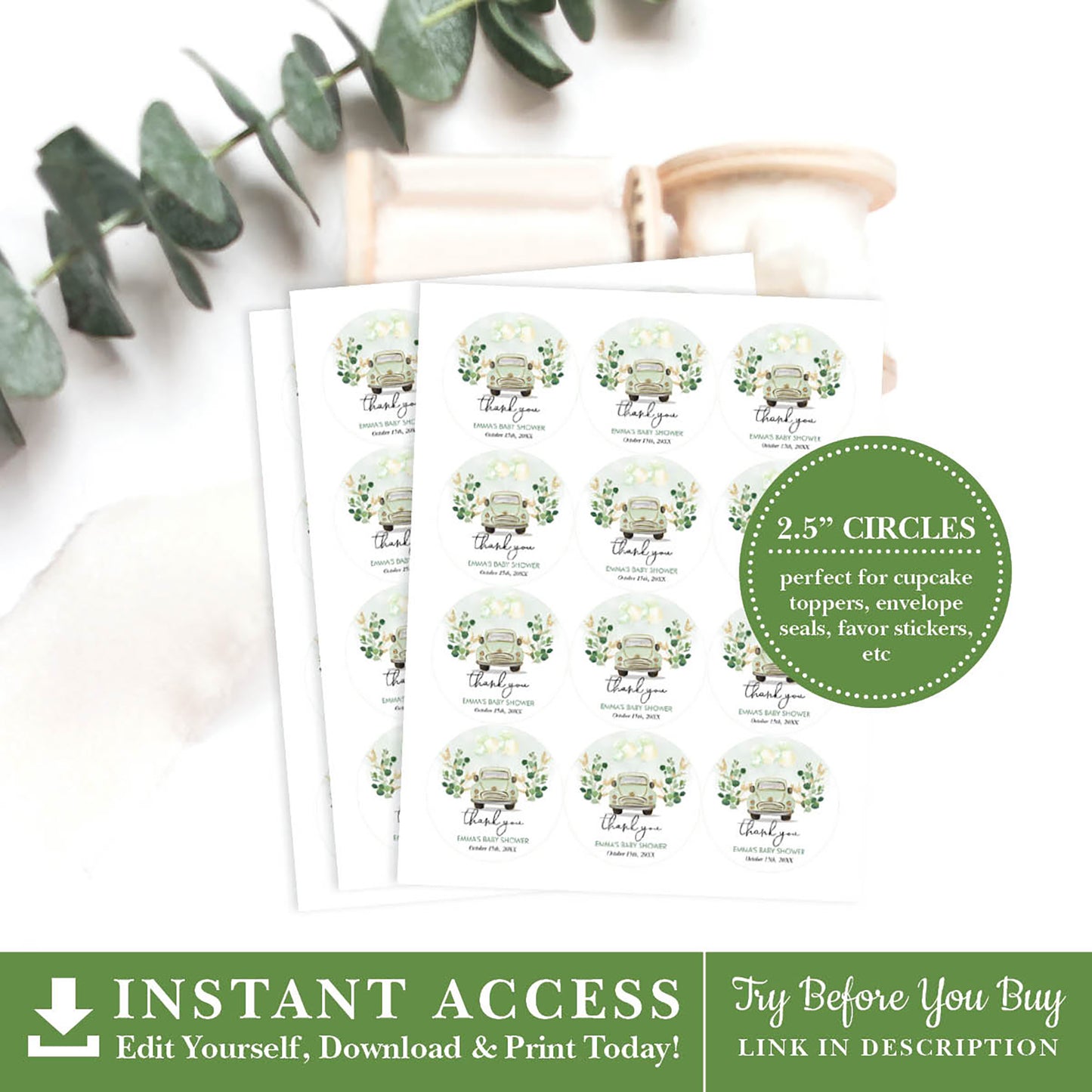 Green Car Cupcake Topper