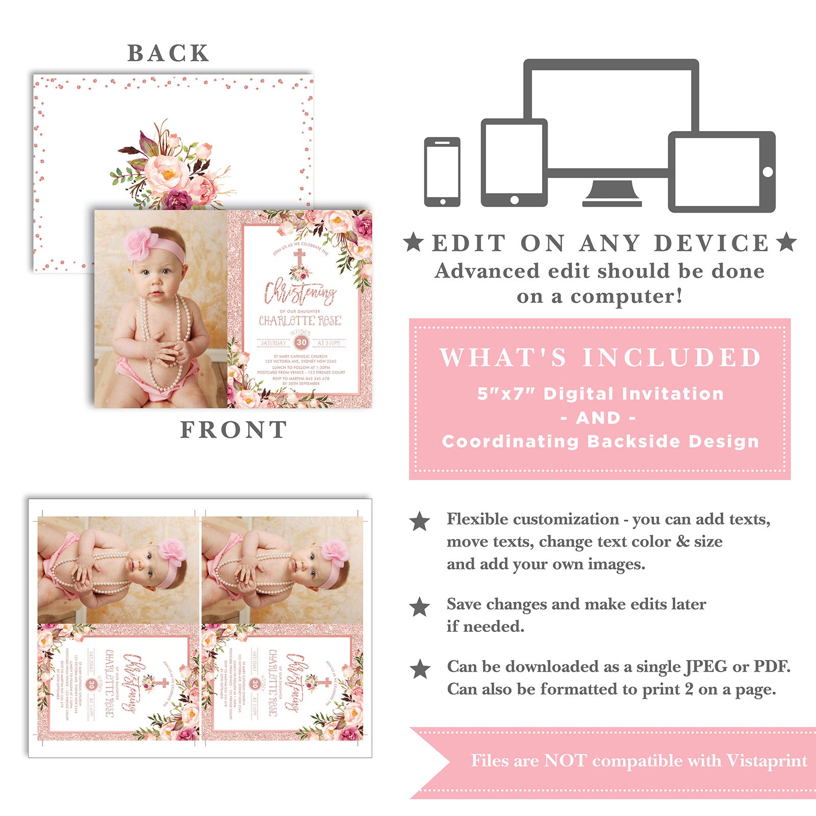 editable baptism christening photo invitation