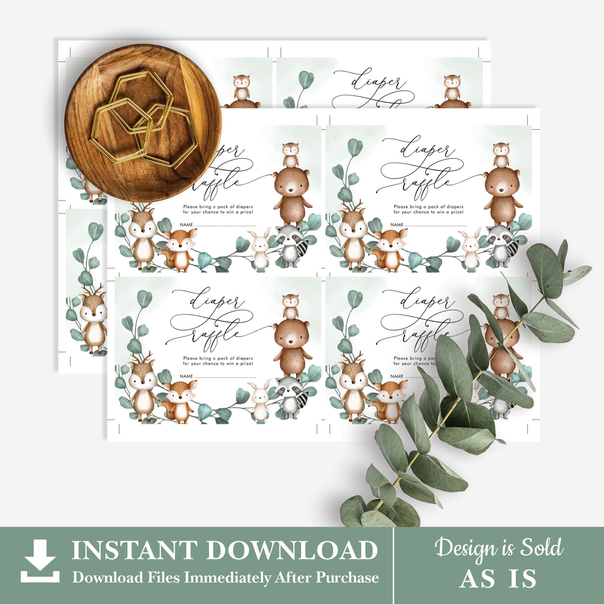 Woodland Animals Baby Shower Diaper Raffle Card