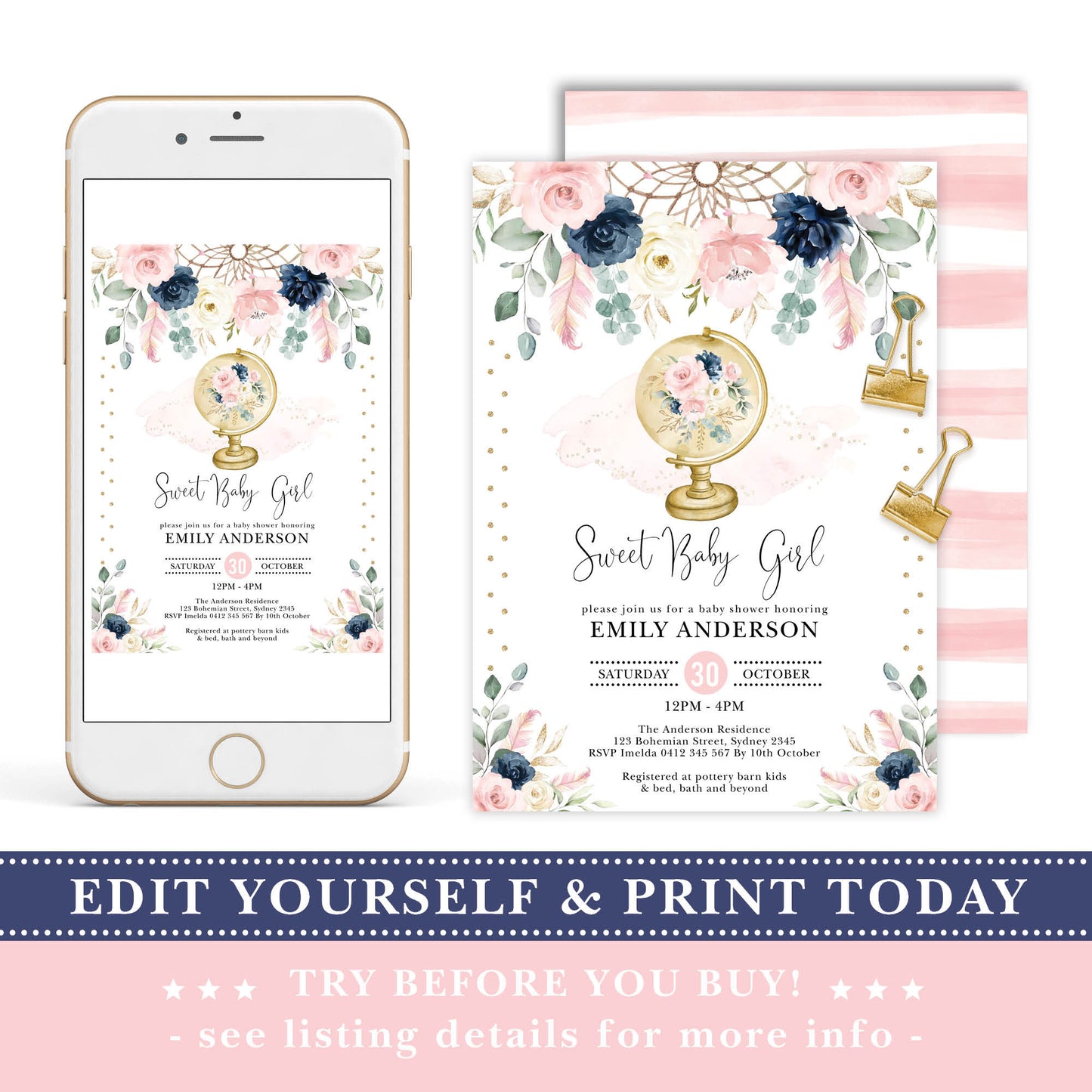 Boho Baby Shower Invitation