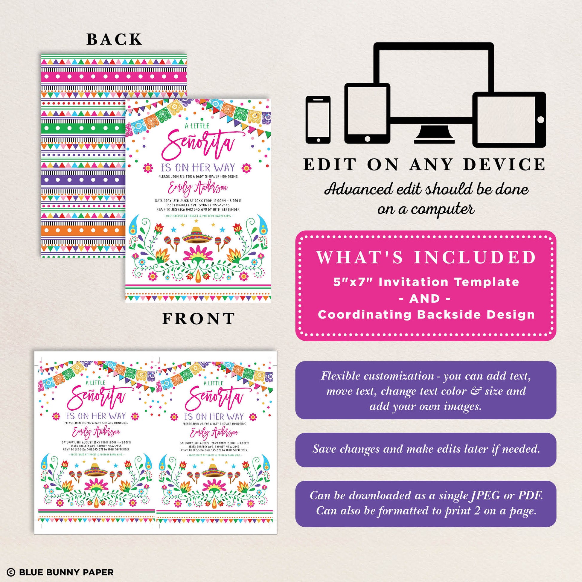 Mexican Fiesta Little Senorita Baby Shower Invite