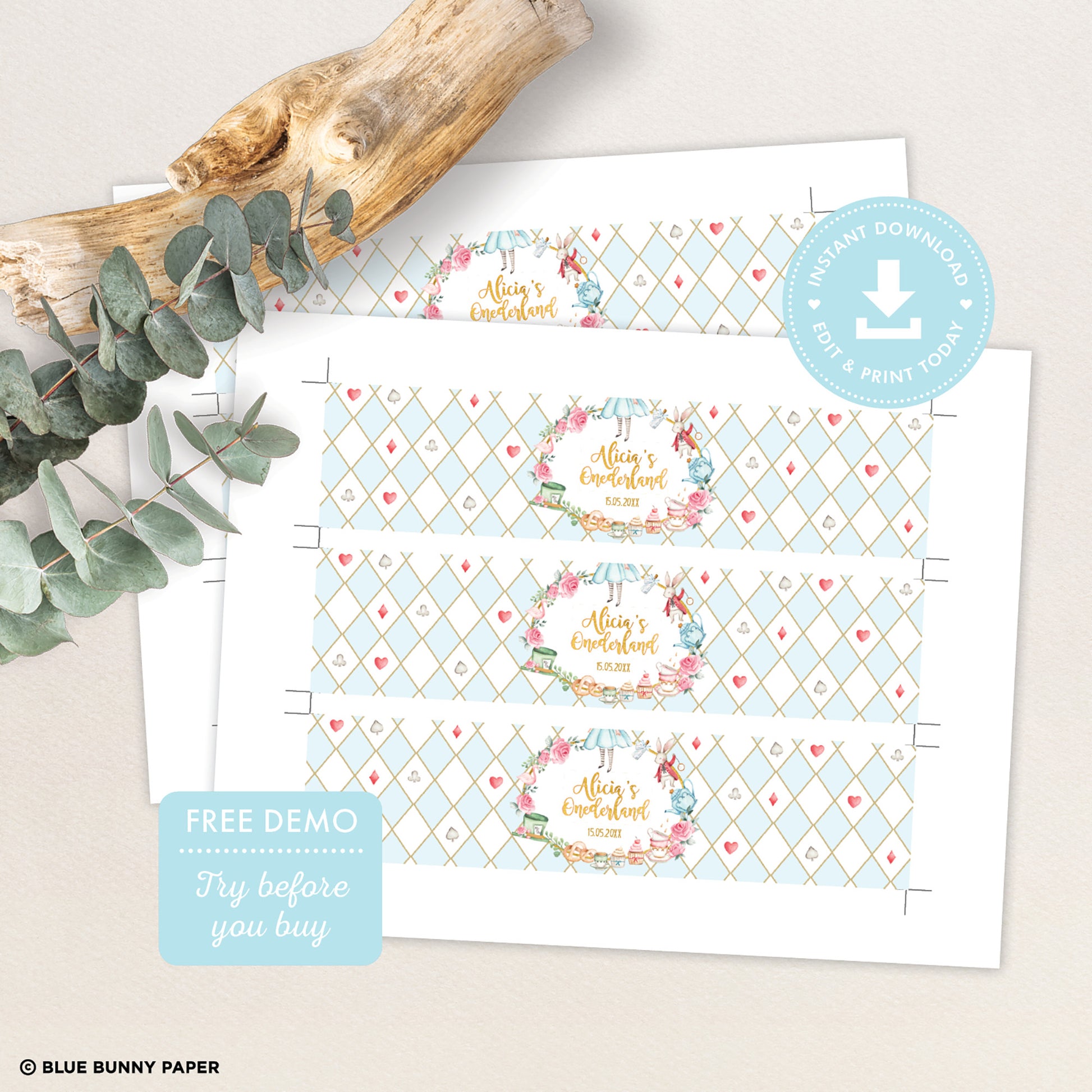 Alice in Wonderland Water Bottle Labels