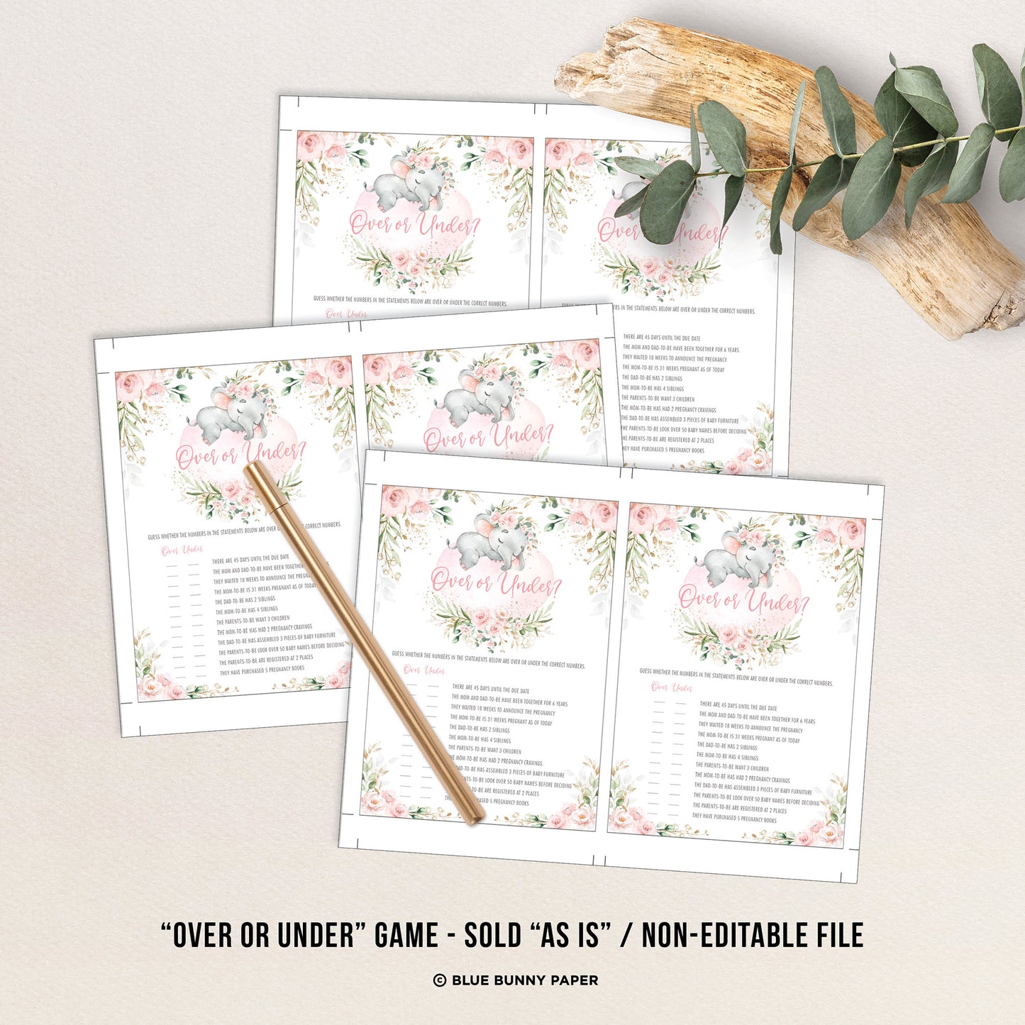 Elephant Over or Under Baby Shower Game