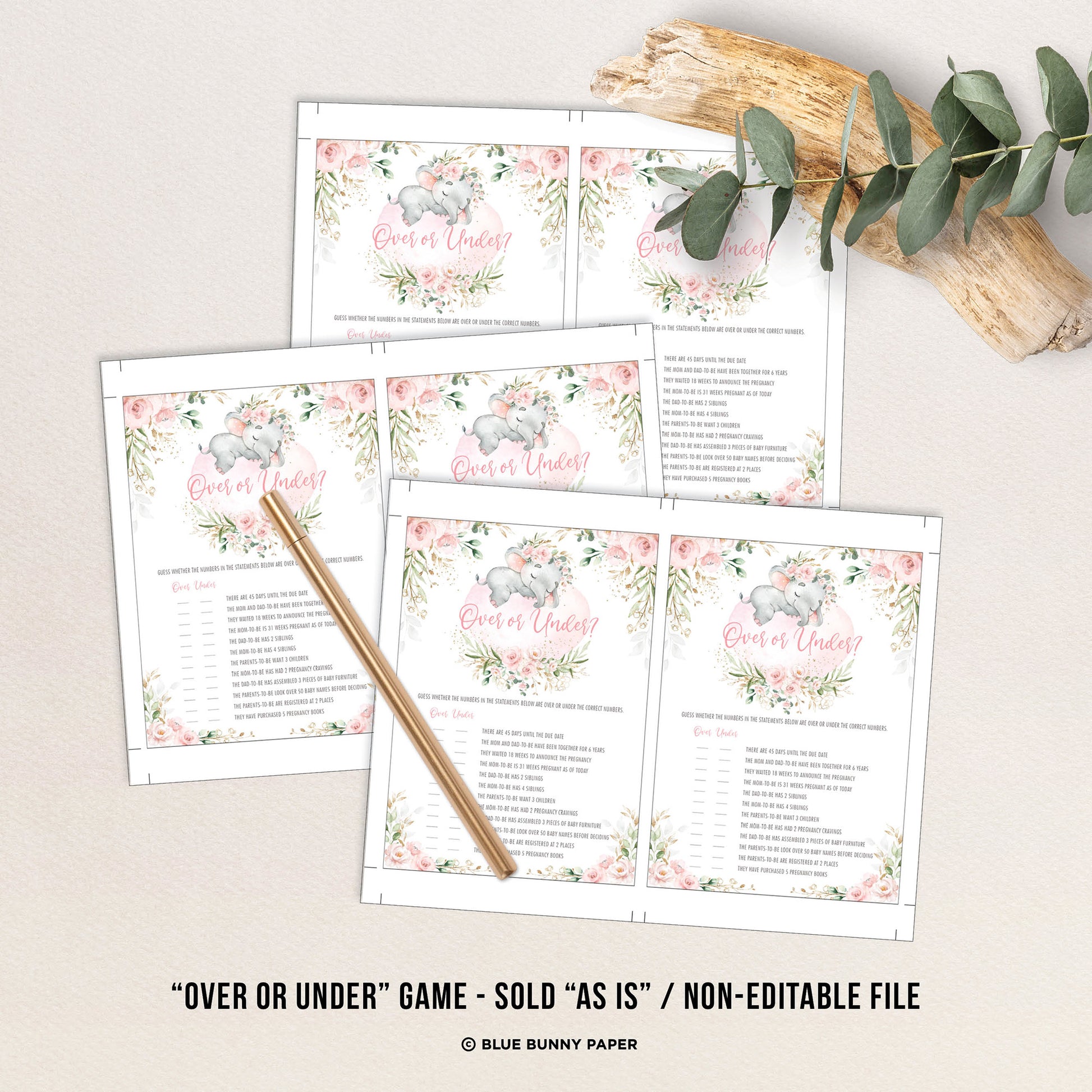 Elephant Over or Under Baby Shower Game