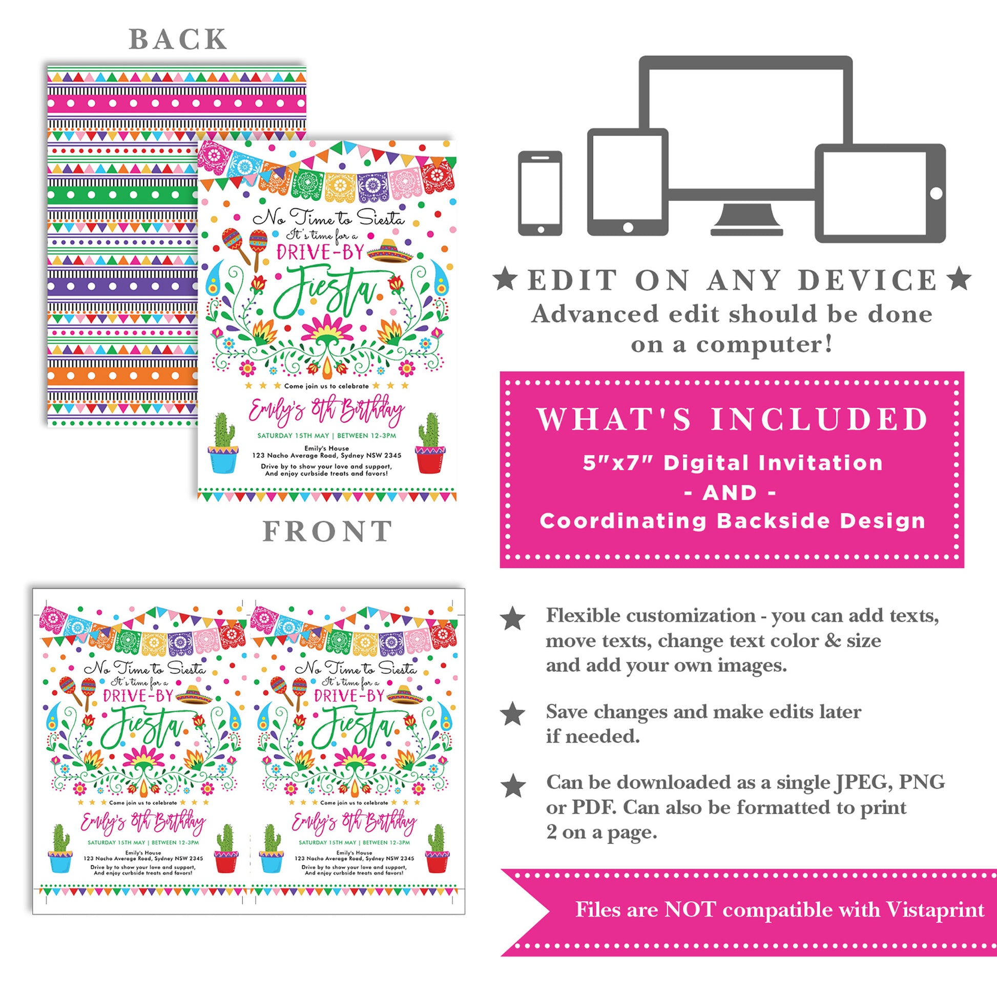 Mexican Fiesta Drive by Birthday Party Invite