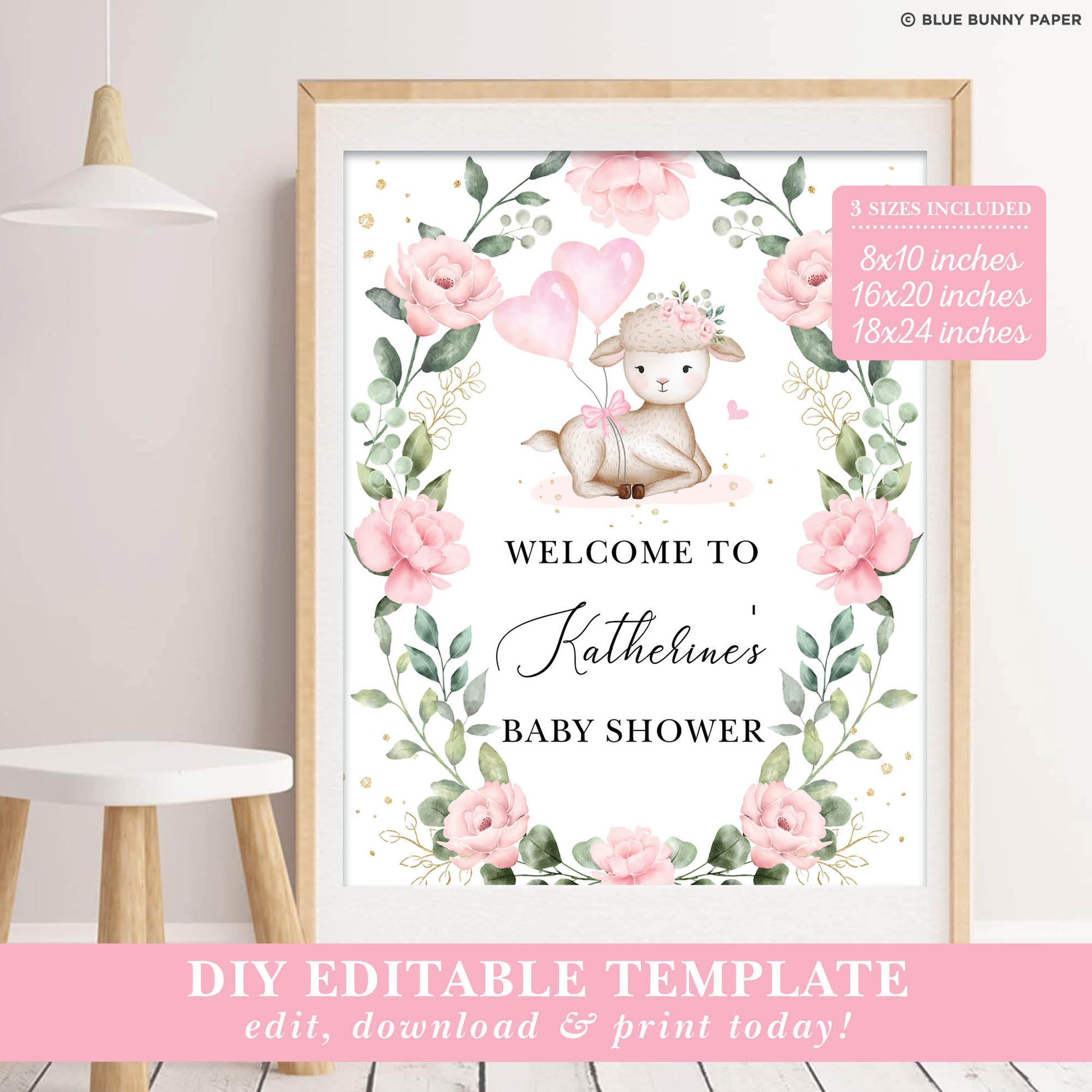 Pink Lamb Party Welcome Sign