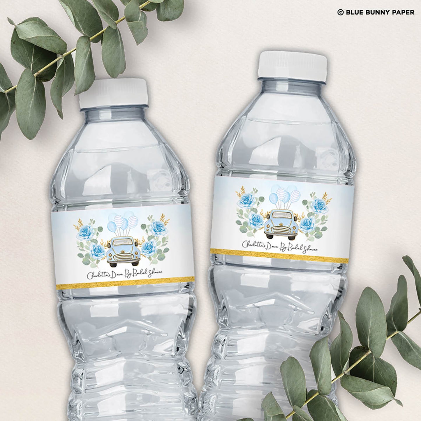 Blue Car Water Bottle Labels