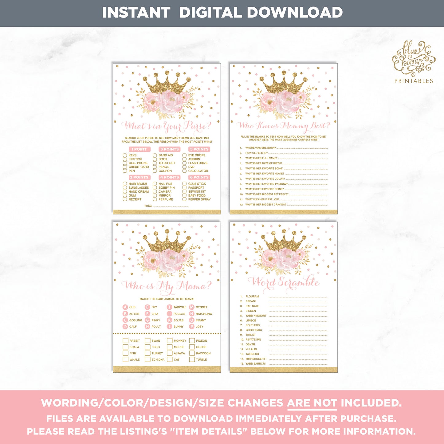 Princess Baby Shower Games Package