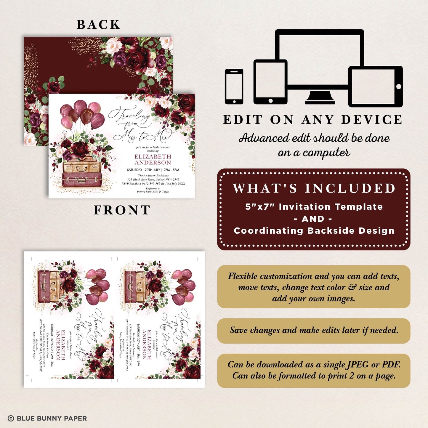 Printable Travel Bridal Shower Invite