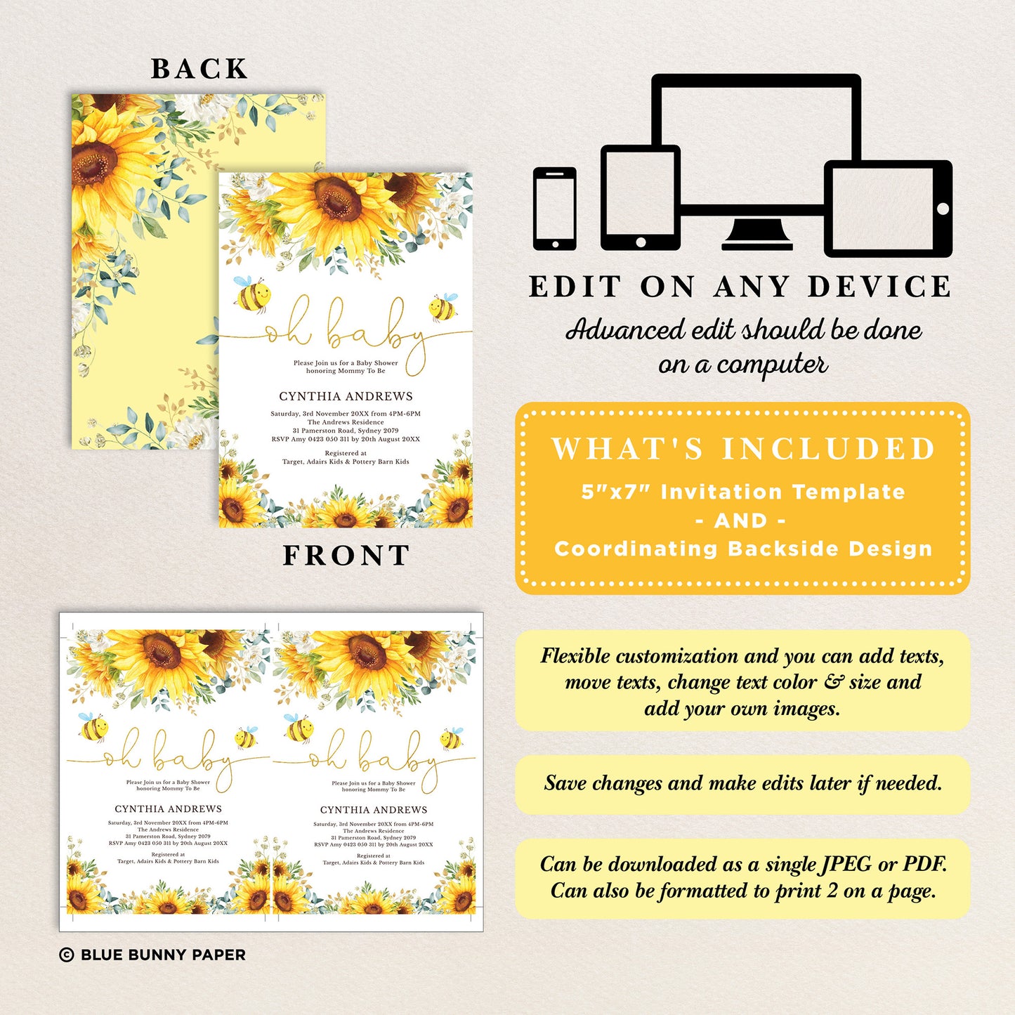 Printable Sunflower Invitation Template