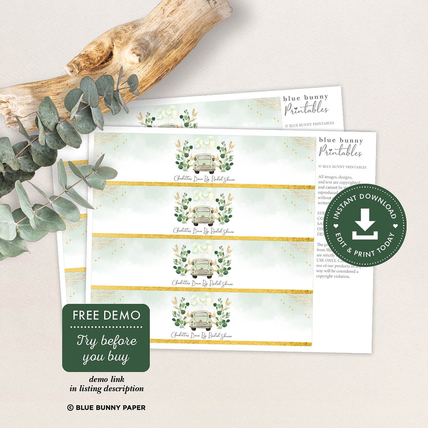 Green Car Water Bottle Label